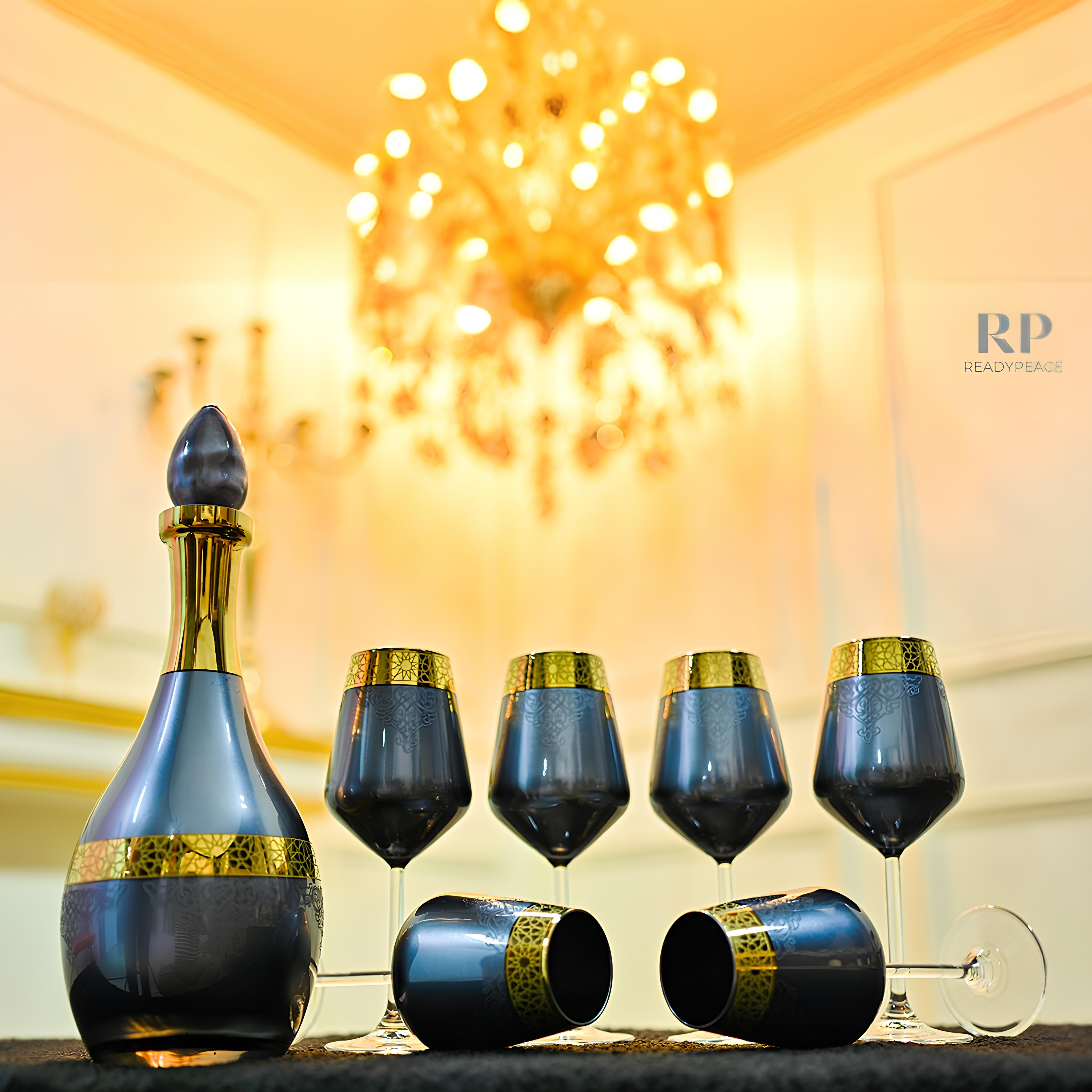 Luxe Touch Turkey Decanter Set with 6 Wine Glasses