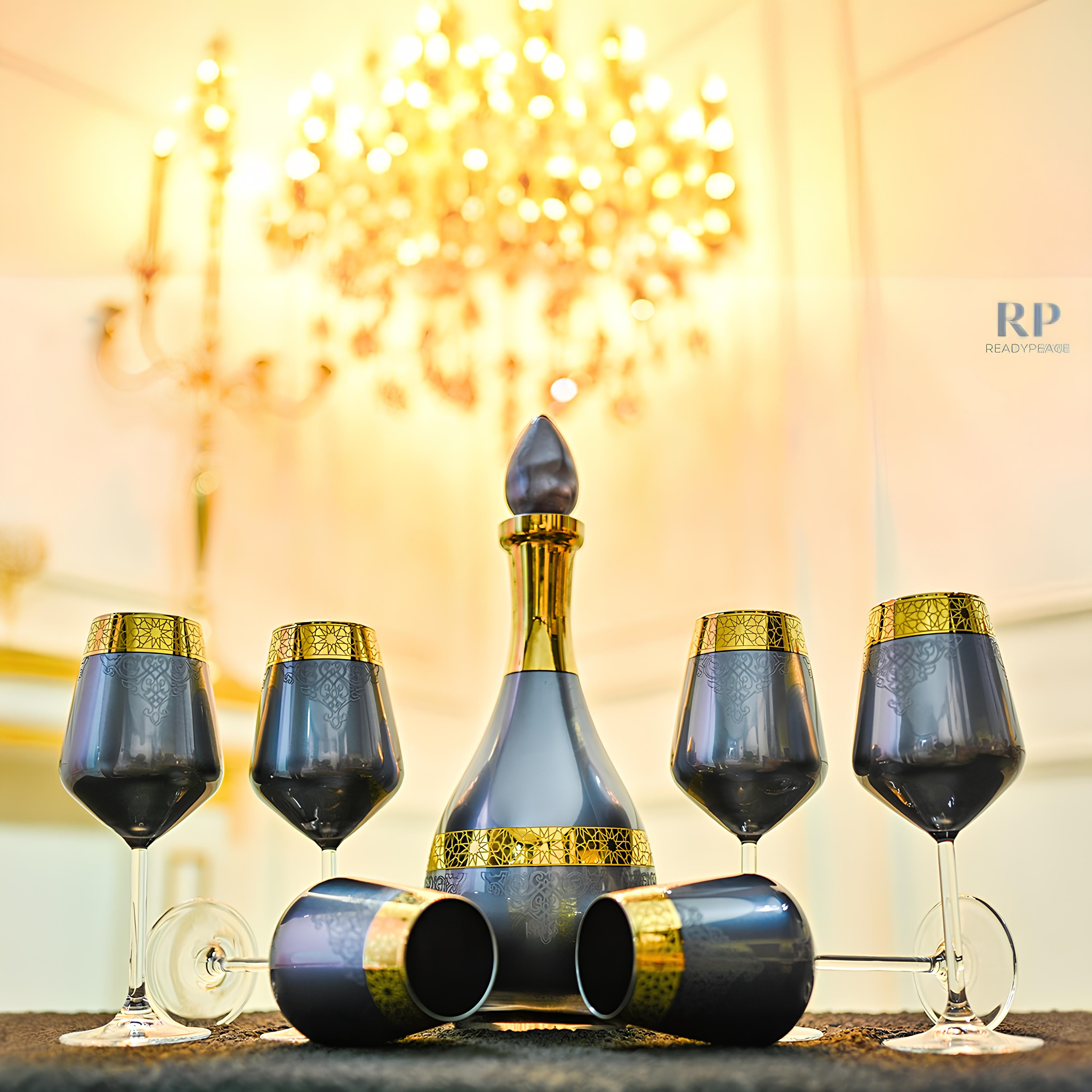 Luxe Touch Turkey Decanter Set with 6 Wine Glasses