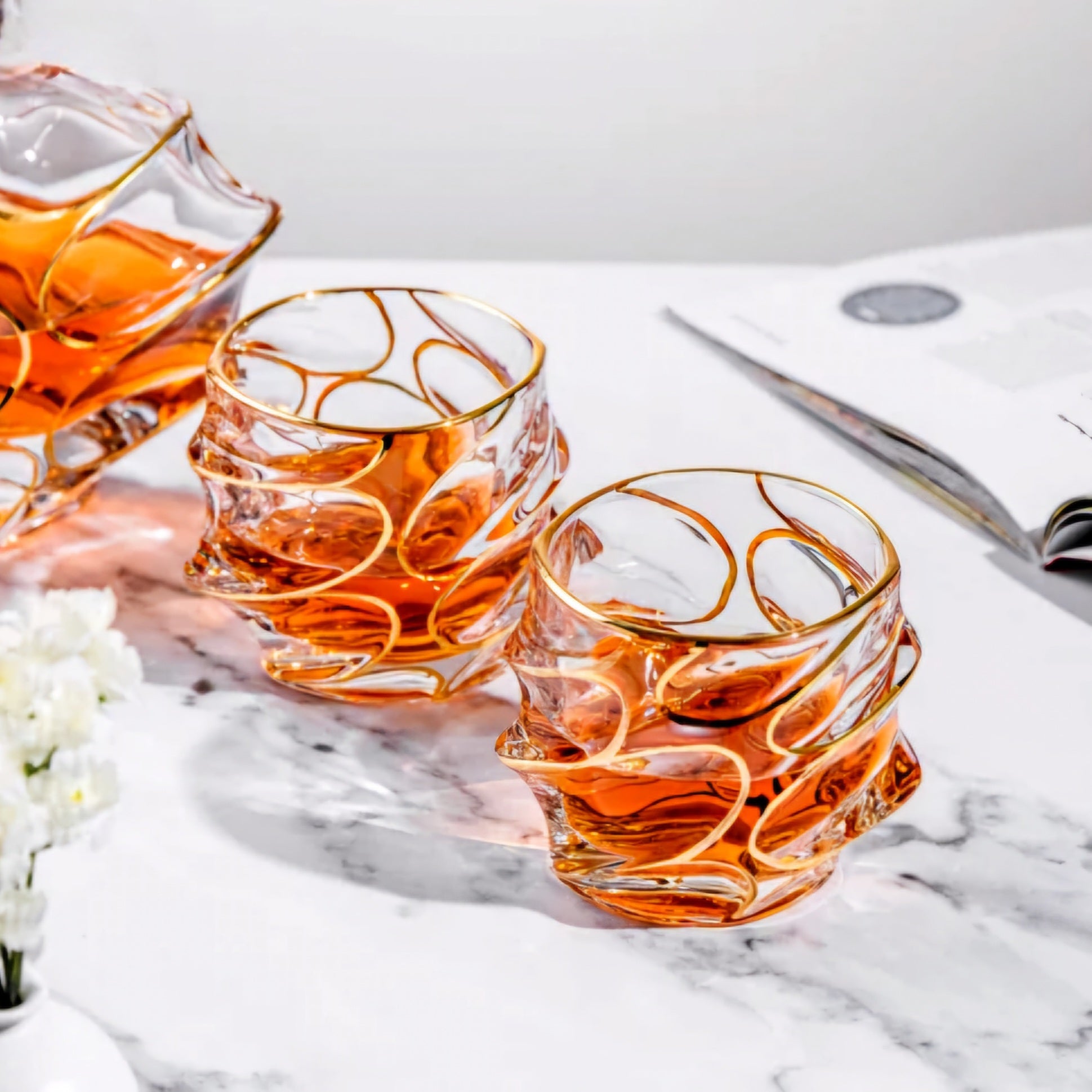 Calypso Bohemian Style Golden Edge Crystal Whiskey Glass