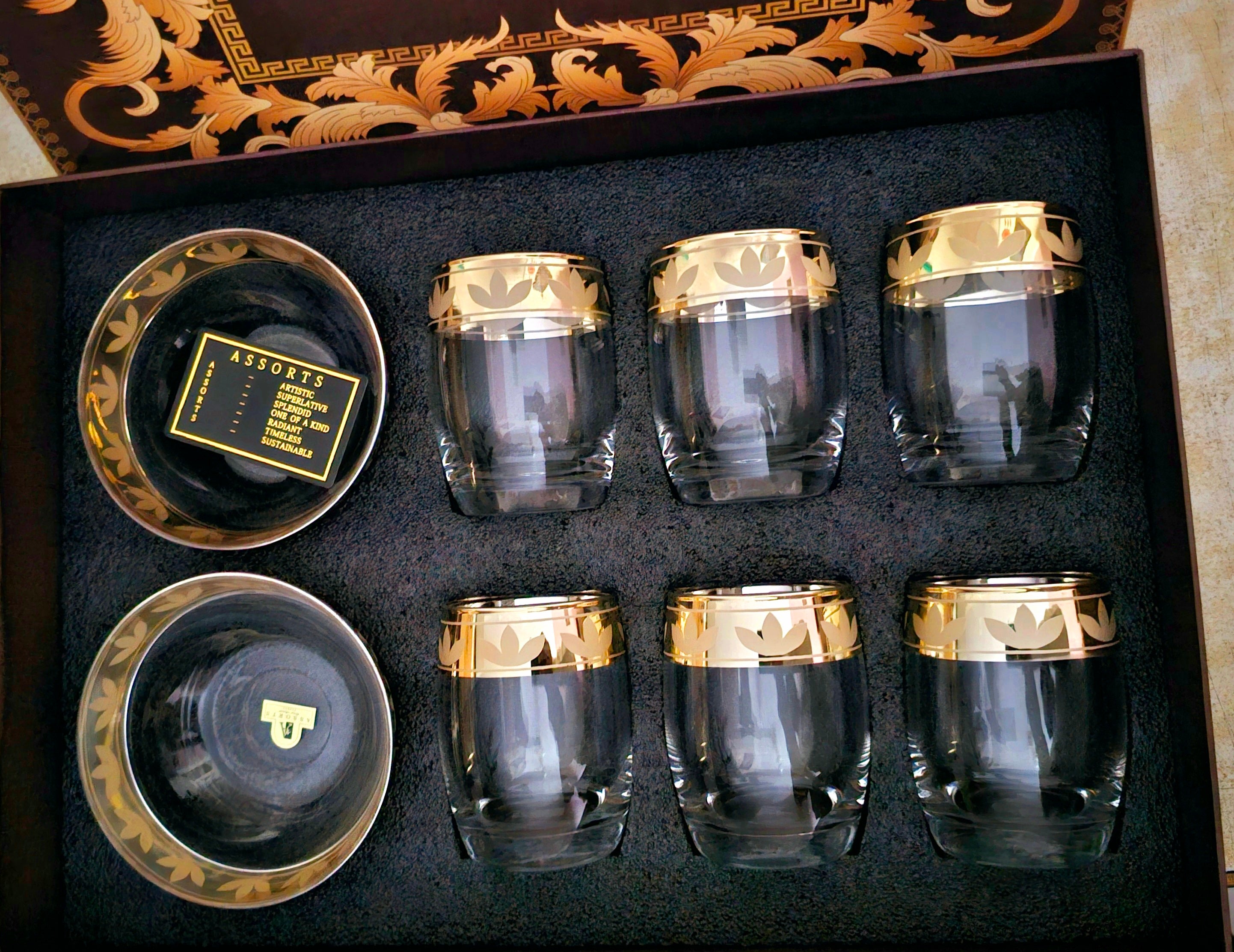 Assorts 8 pcs Gold Plated Glasses and Serving Bowls Set