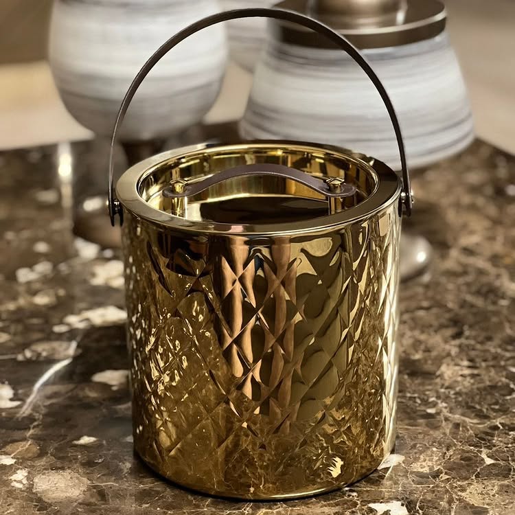 Aurora Diamond Gold Ice Bucket with Lid & Tong