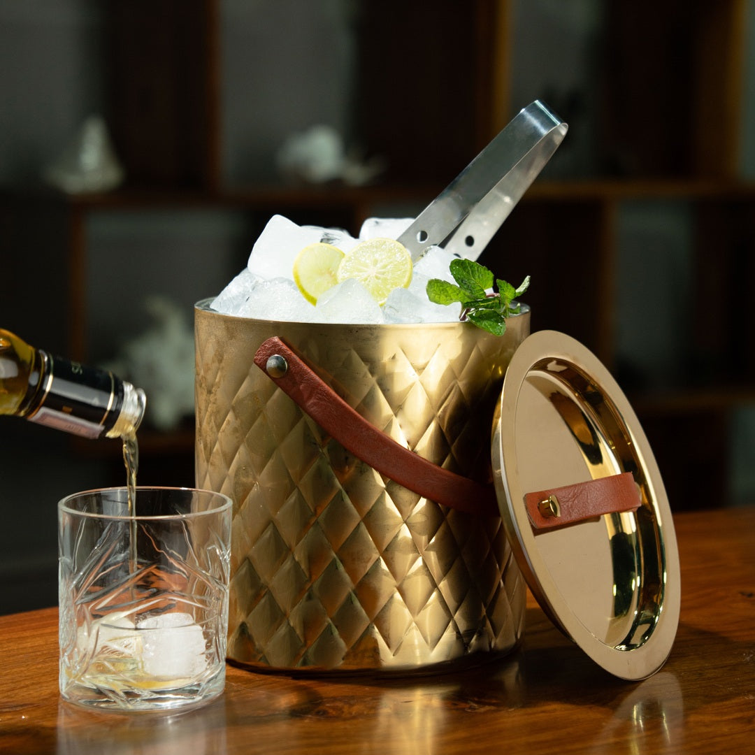 Aurora Diamond Gold Ice Bucket with Lid & Tong