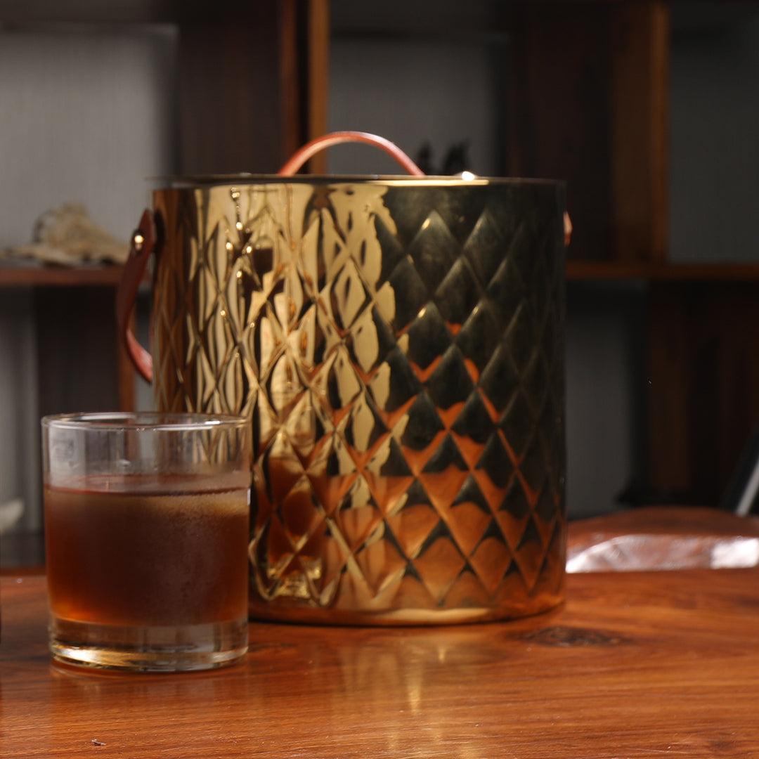 Aurora Diamond Gold Ice Bucket with Lid & Tong