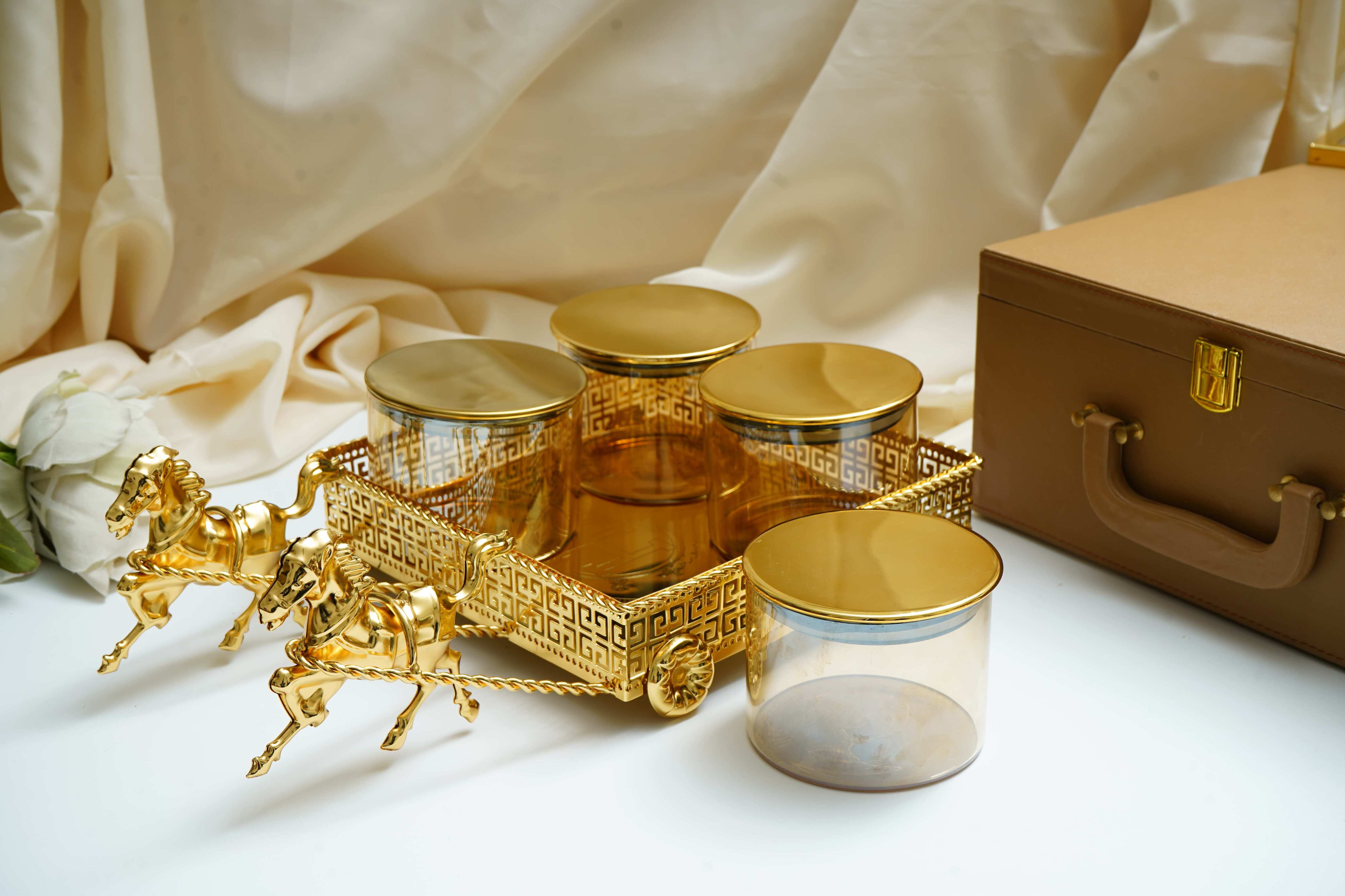 Regalia Versace Gold Plated Serving Set with Running Horses & 4 Containers