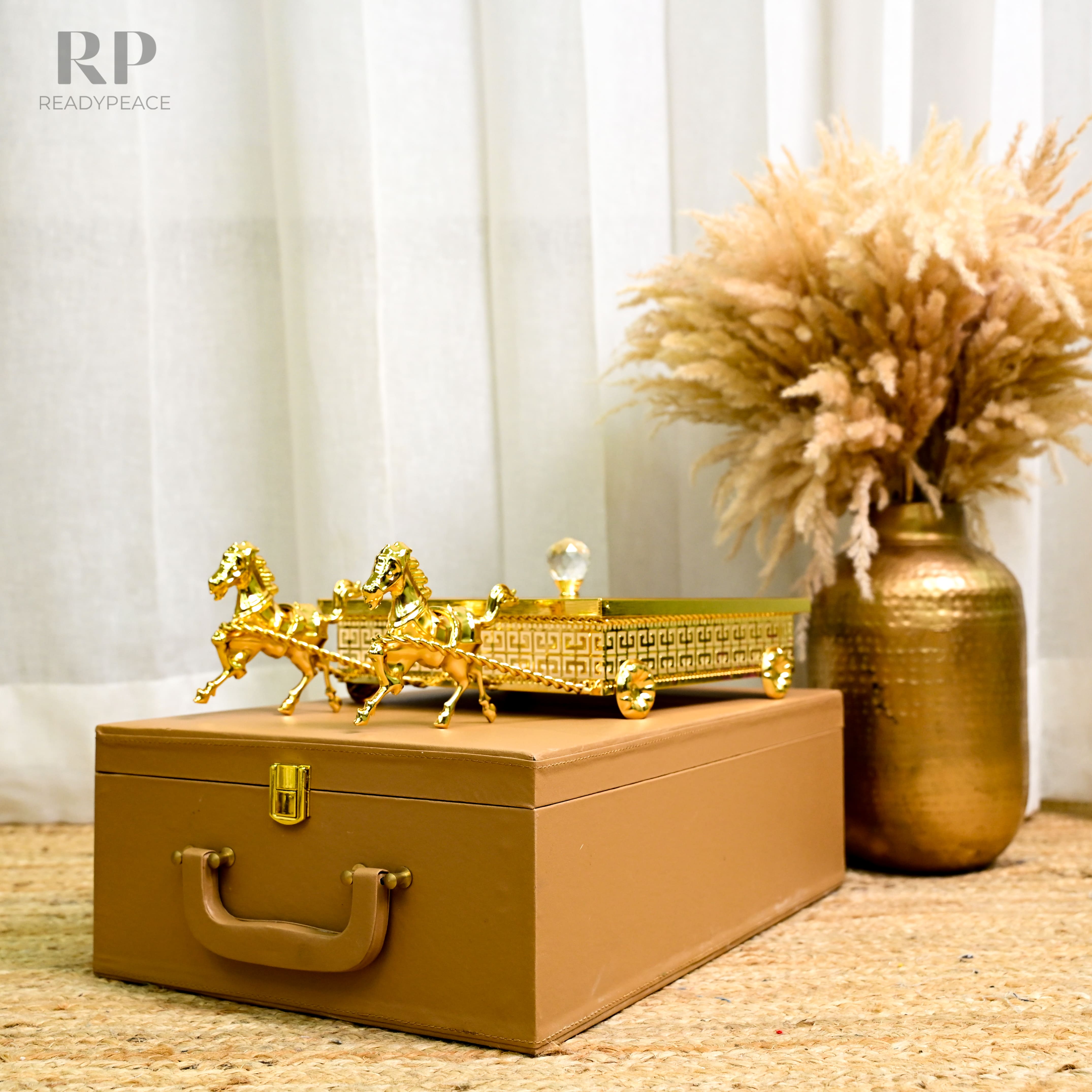 Imperio Versace Gold Plated 4-Section Serving Set with Running Horses & Lid