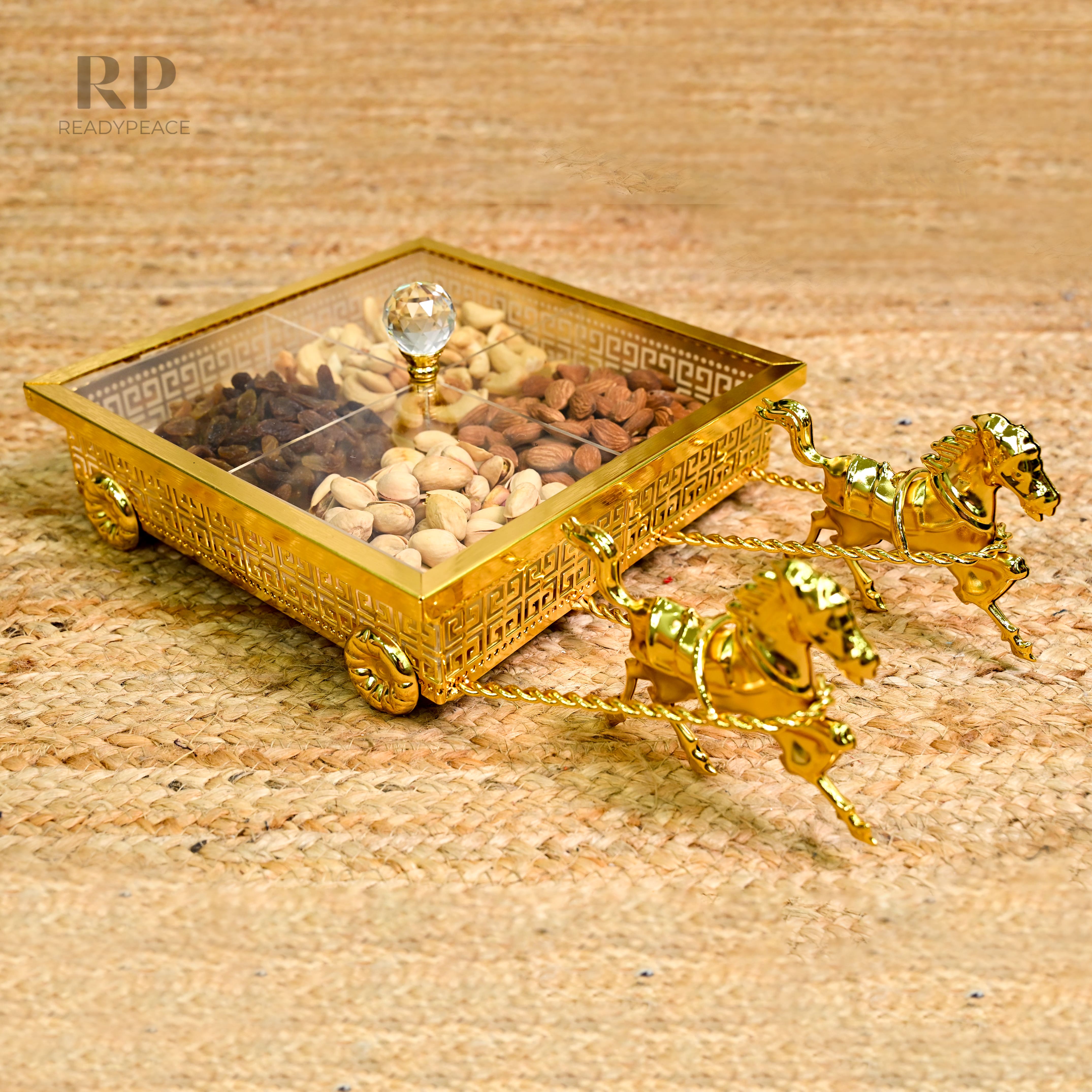 Imperio Versace Gold Plated 4-Section Serving Set with Running Horses & Lid