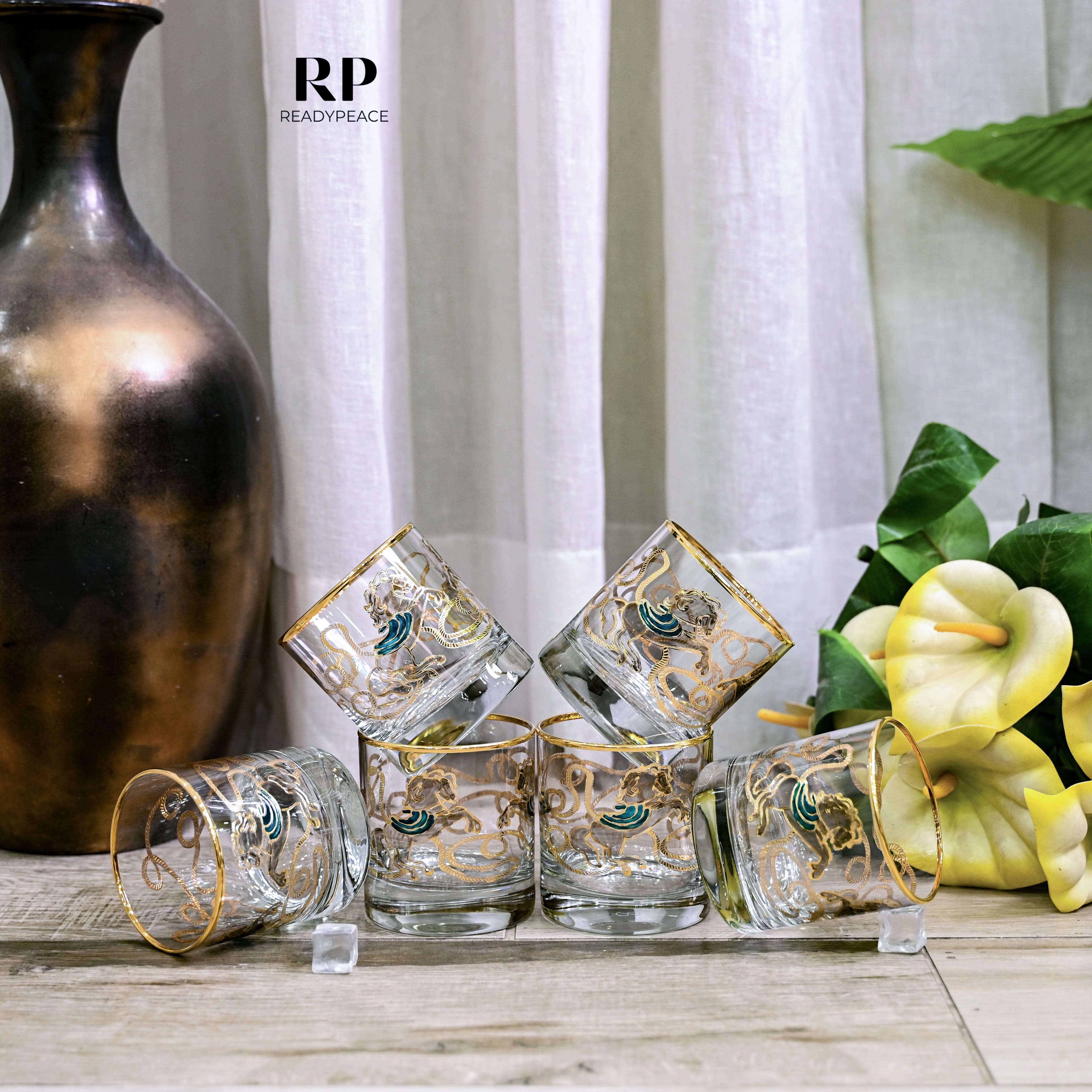 Neo Hermes Gold Plated Crystal Scotch Glass (410 ml)