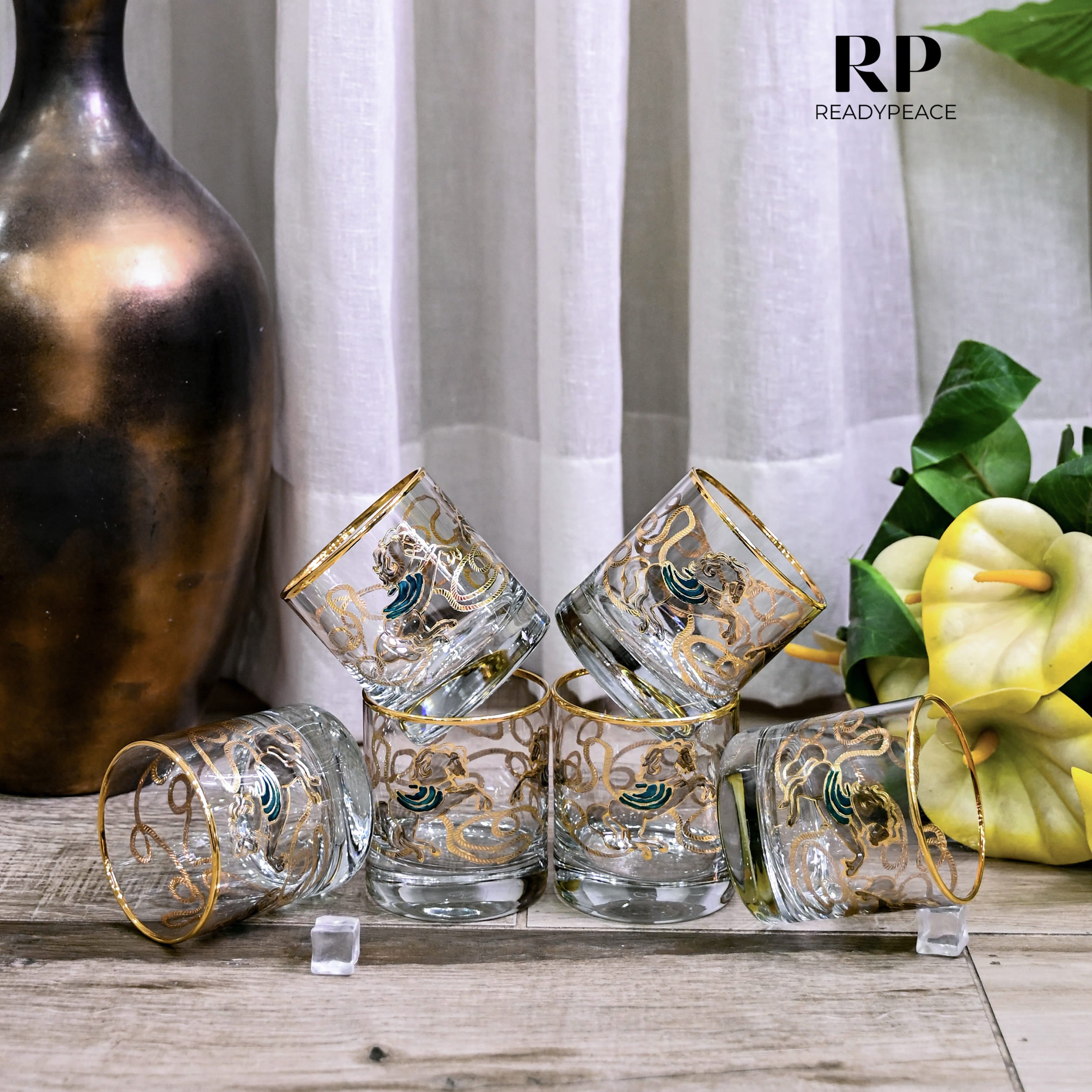 Neo Hermes Gold Plated Crystal Glasses Combo