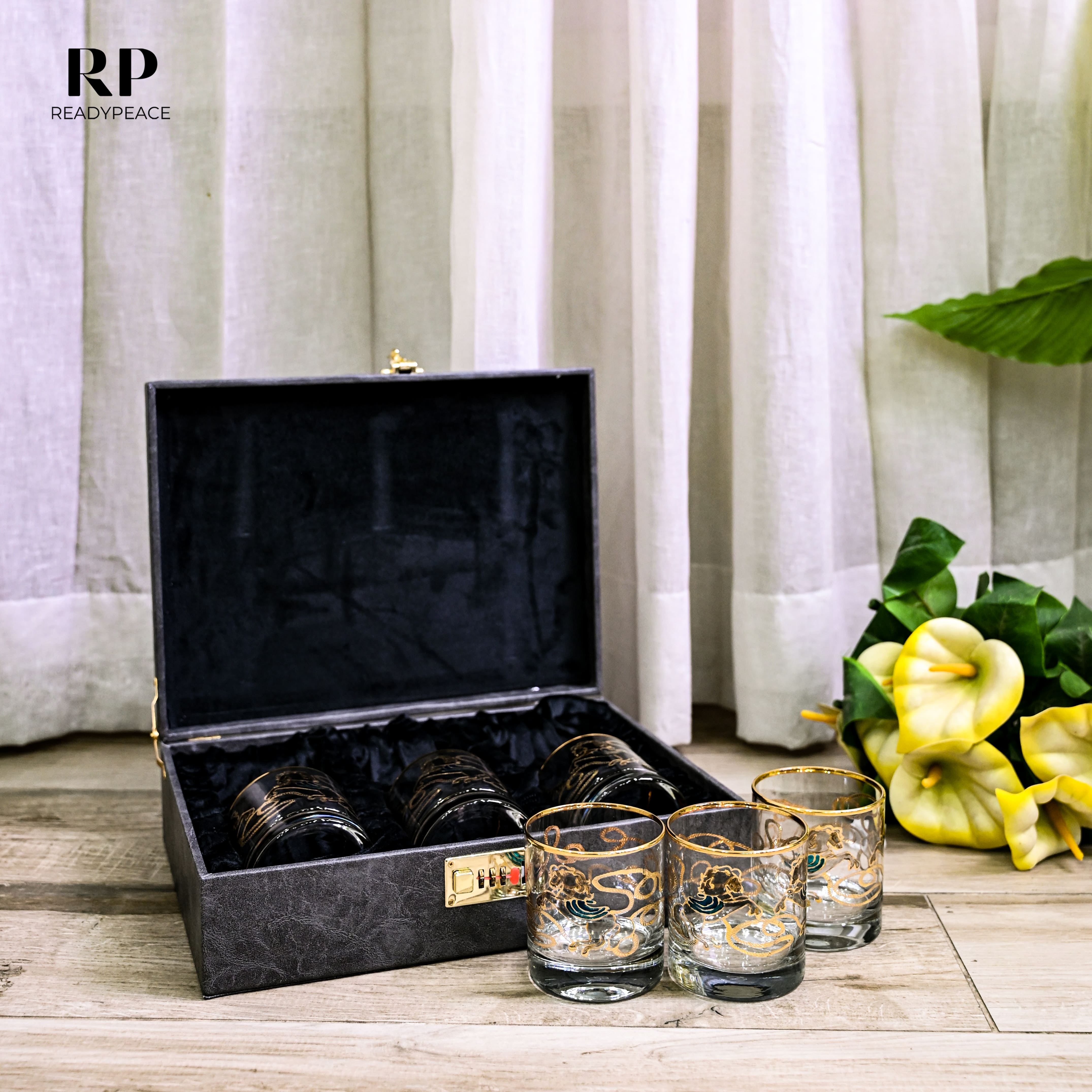 Neo Hermes Gold Plated Crystal Glasses Combo