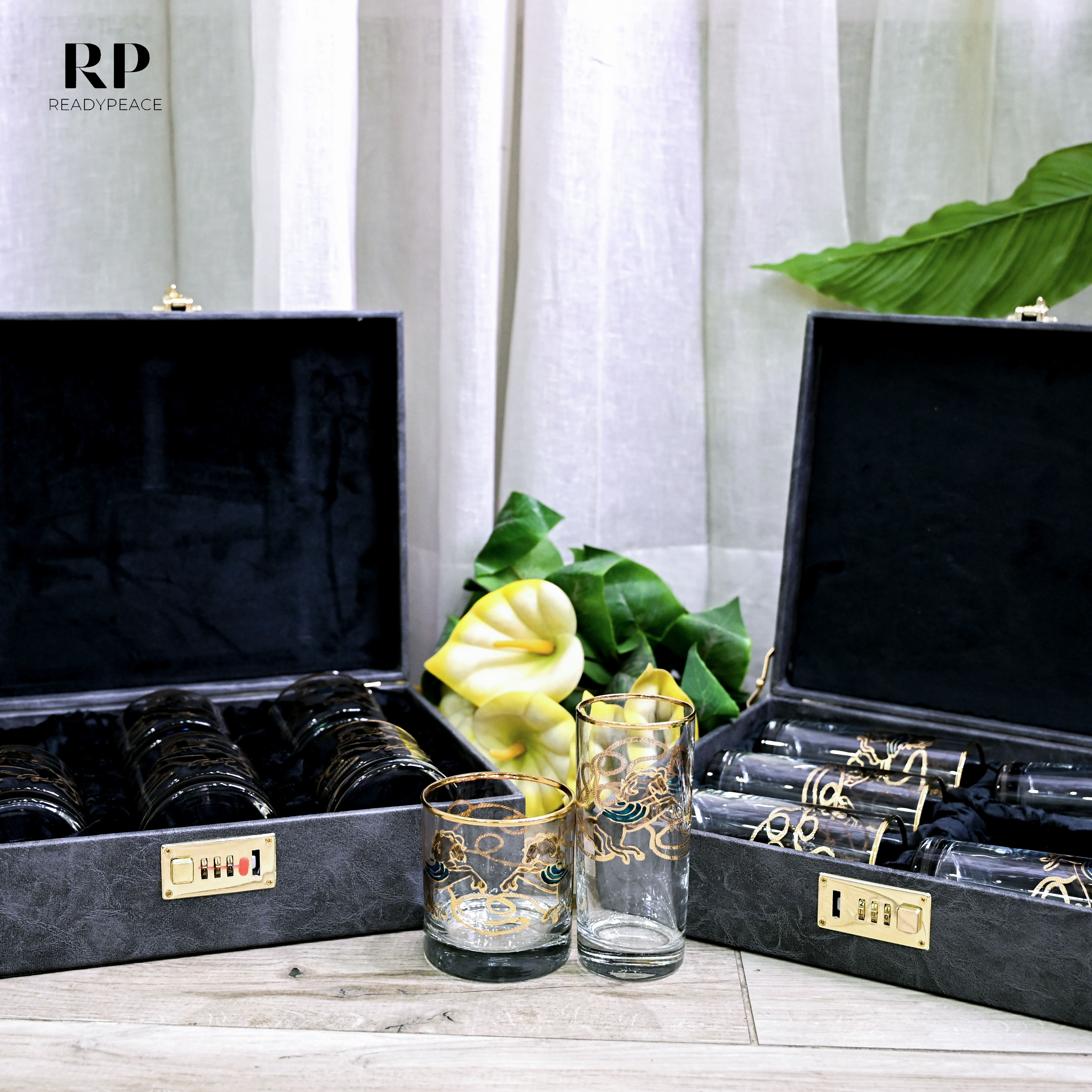 Neo Hermes Gold Plated Crystal Glasses Combo