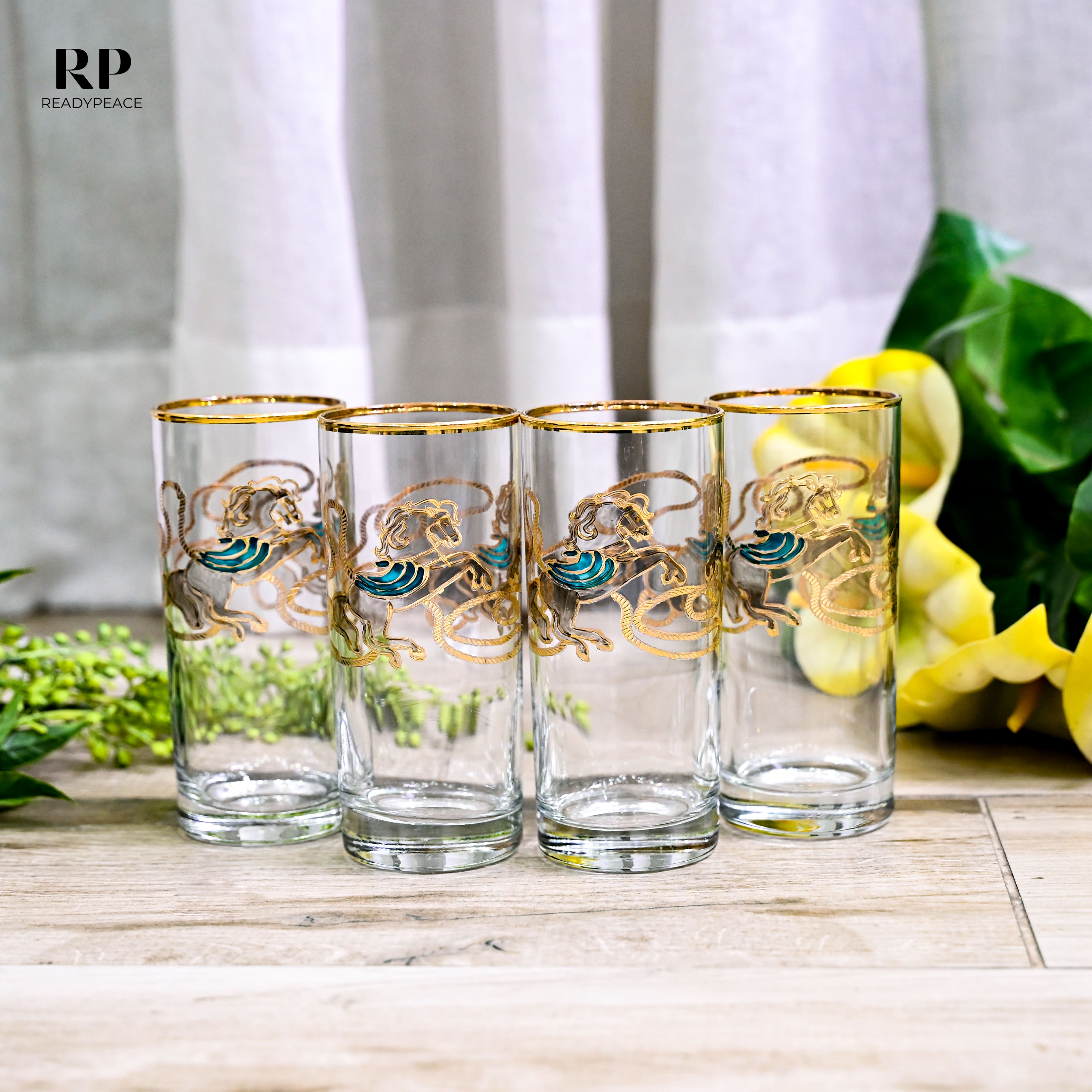 Neo Hermes Gold Plated Crystal Tall Glasses
