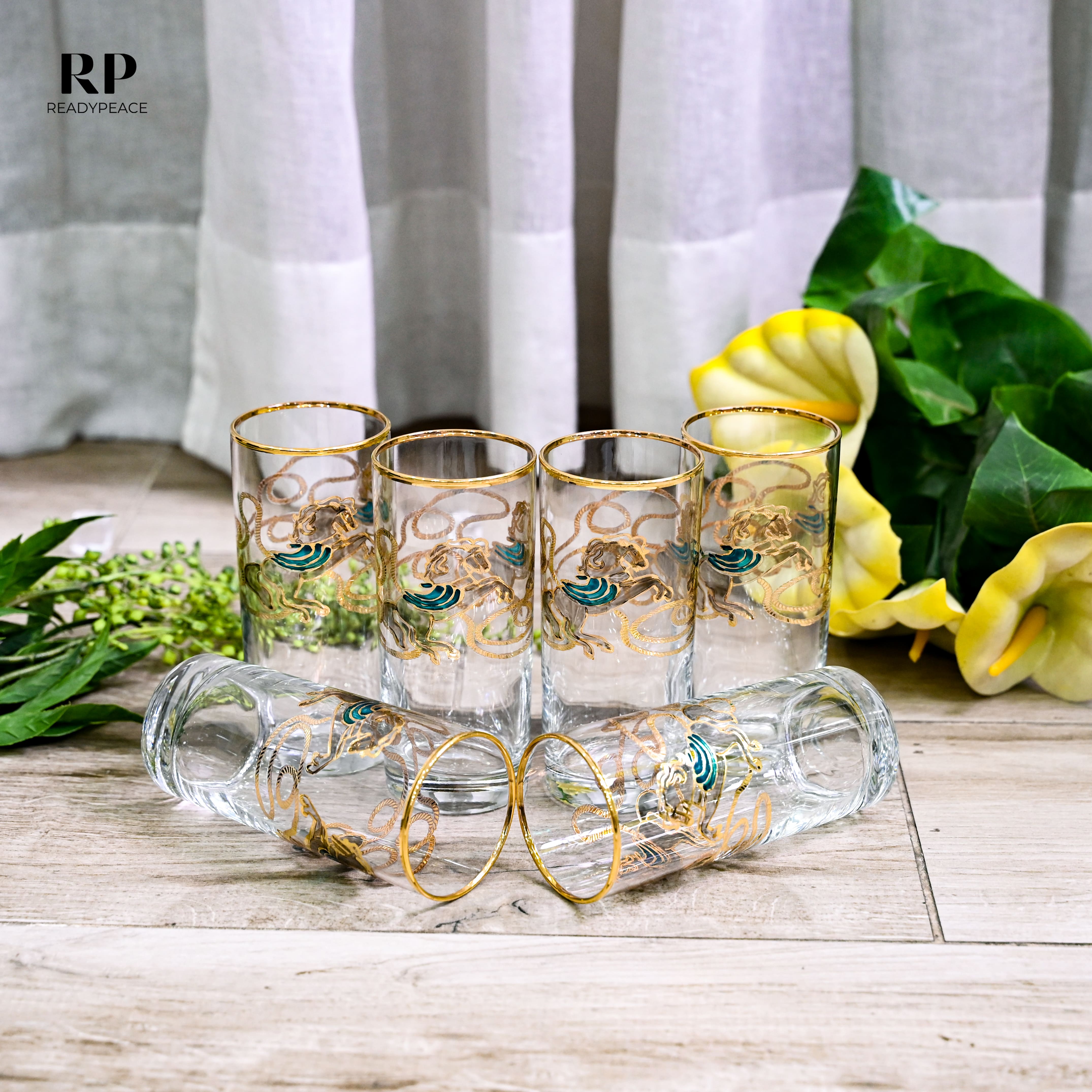Neo Hermes Gold Plated Crystal Glasses Combo