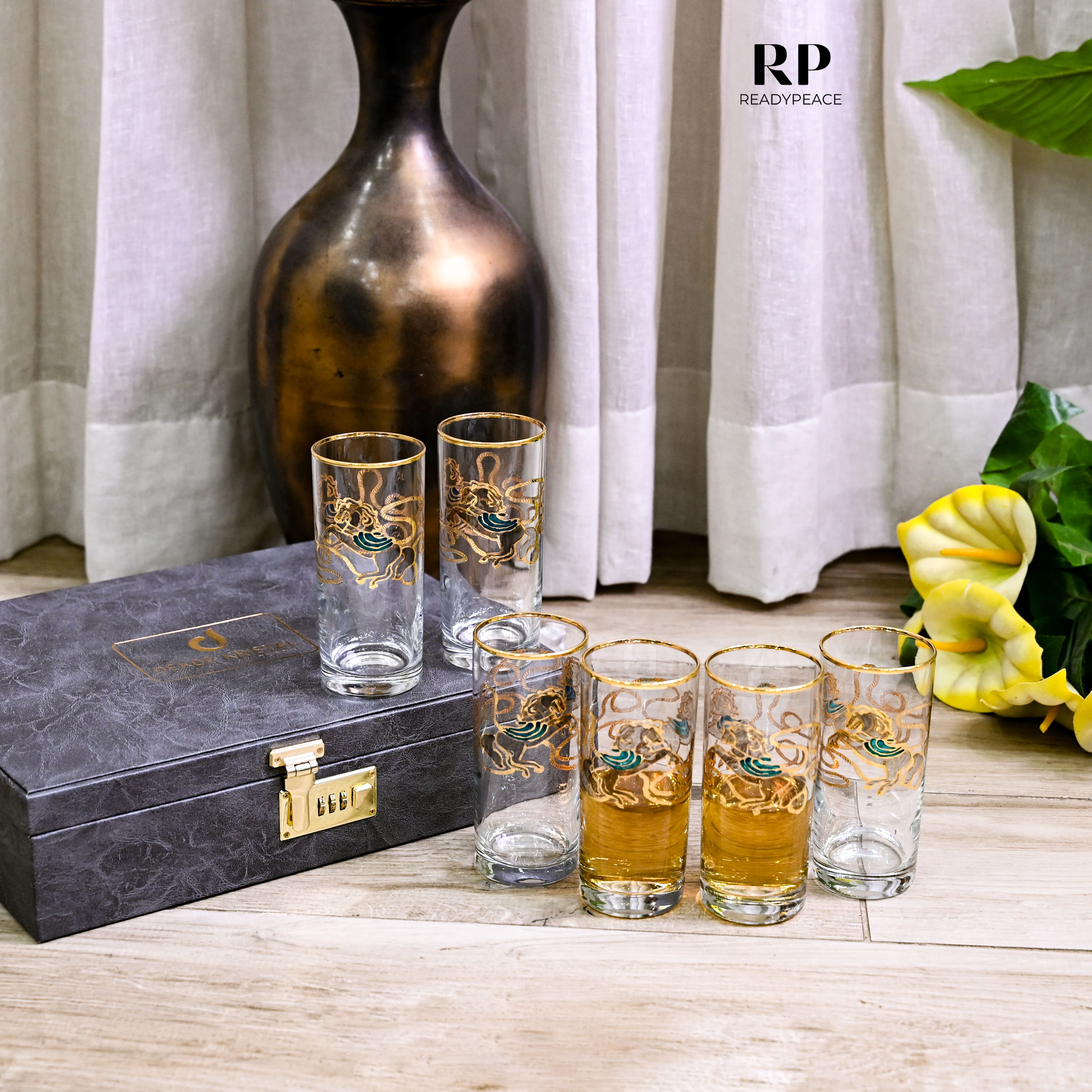 Neo Hermes Gold Plated Crystal Glasses Combo
