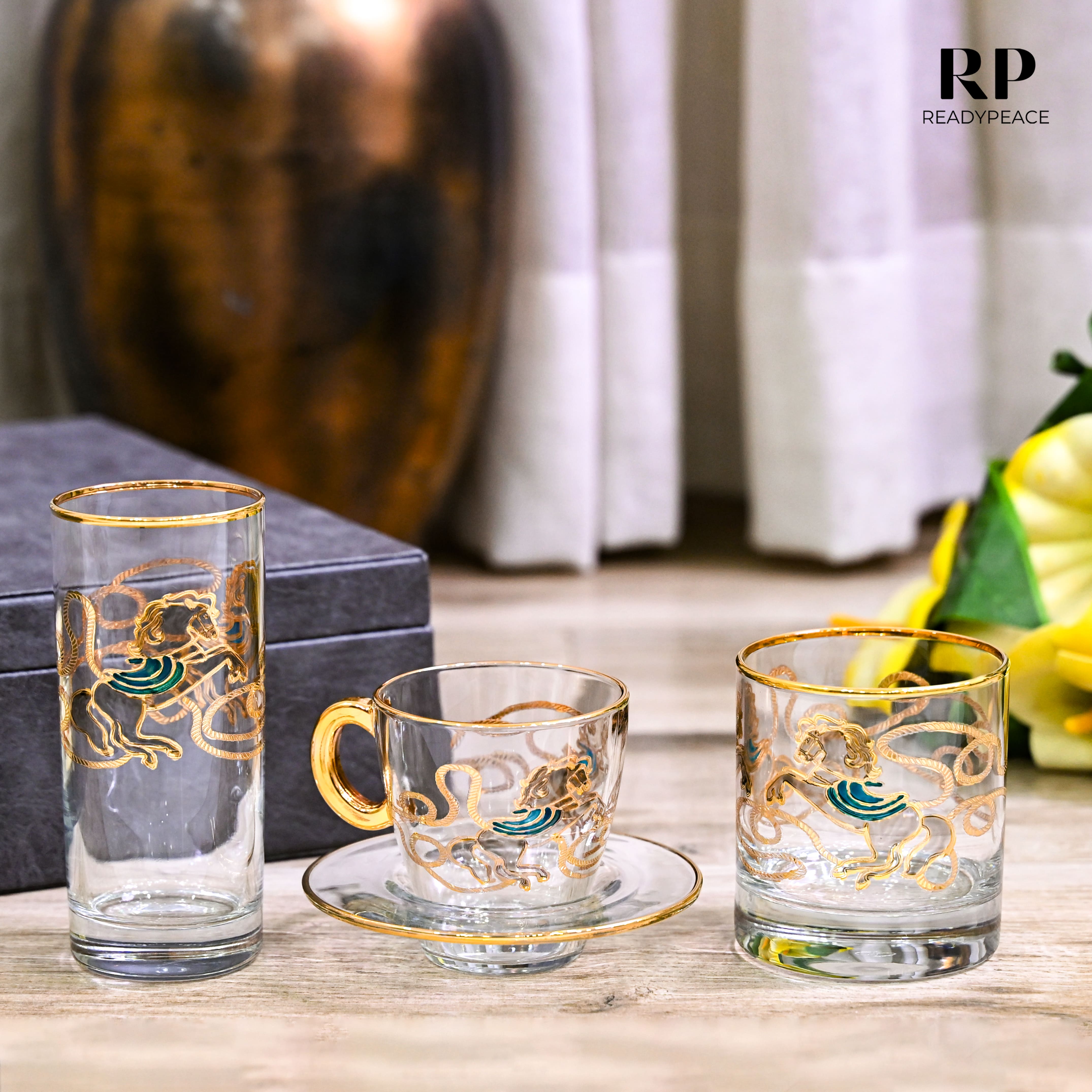 Neo Hermes Gold Plated Crystal Glasses Combo