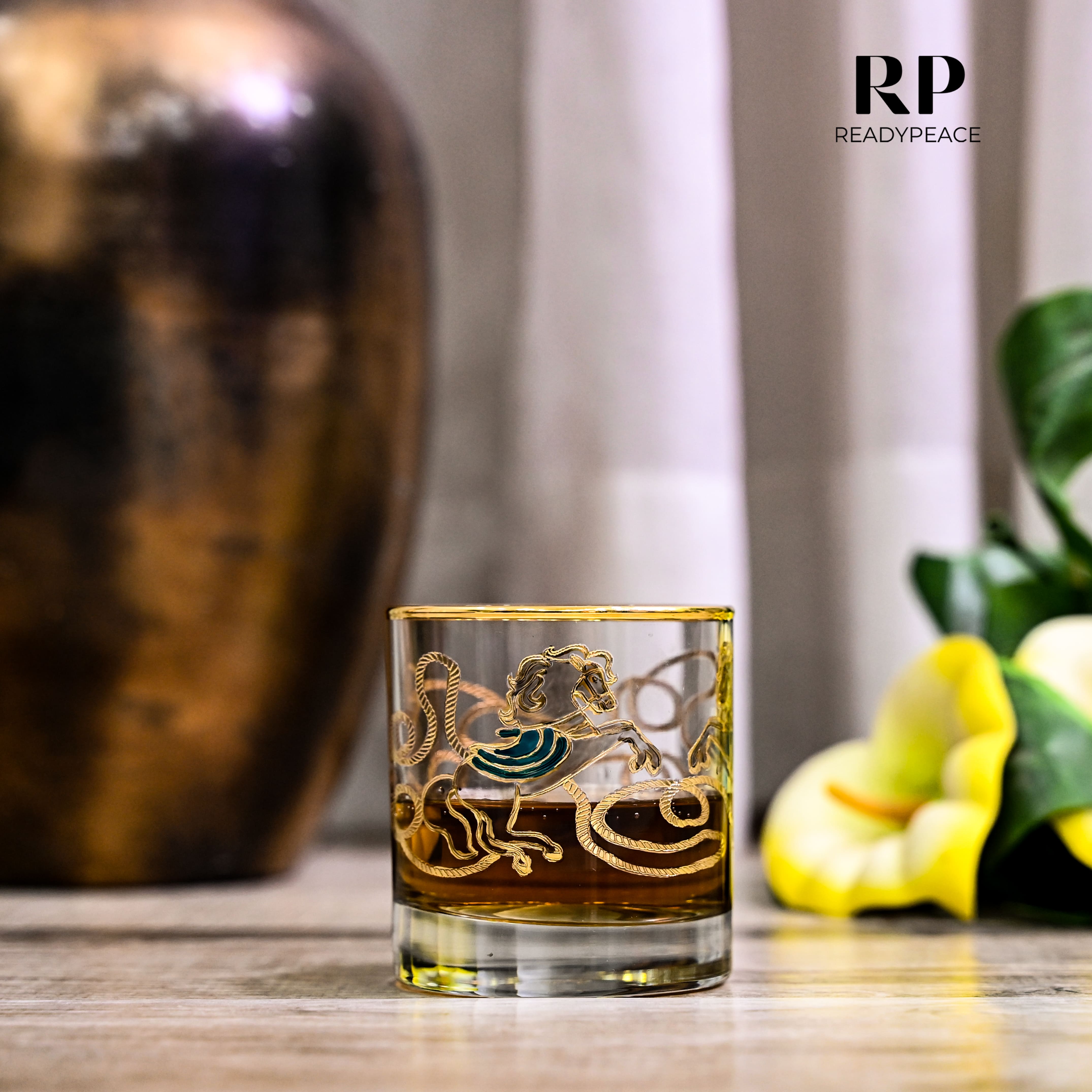 Neo Hermes Gold Plated Crystal Scotch Glass (410 ml)