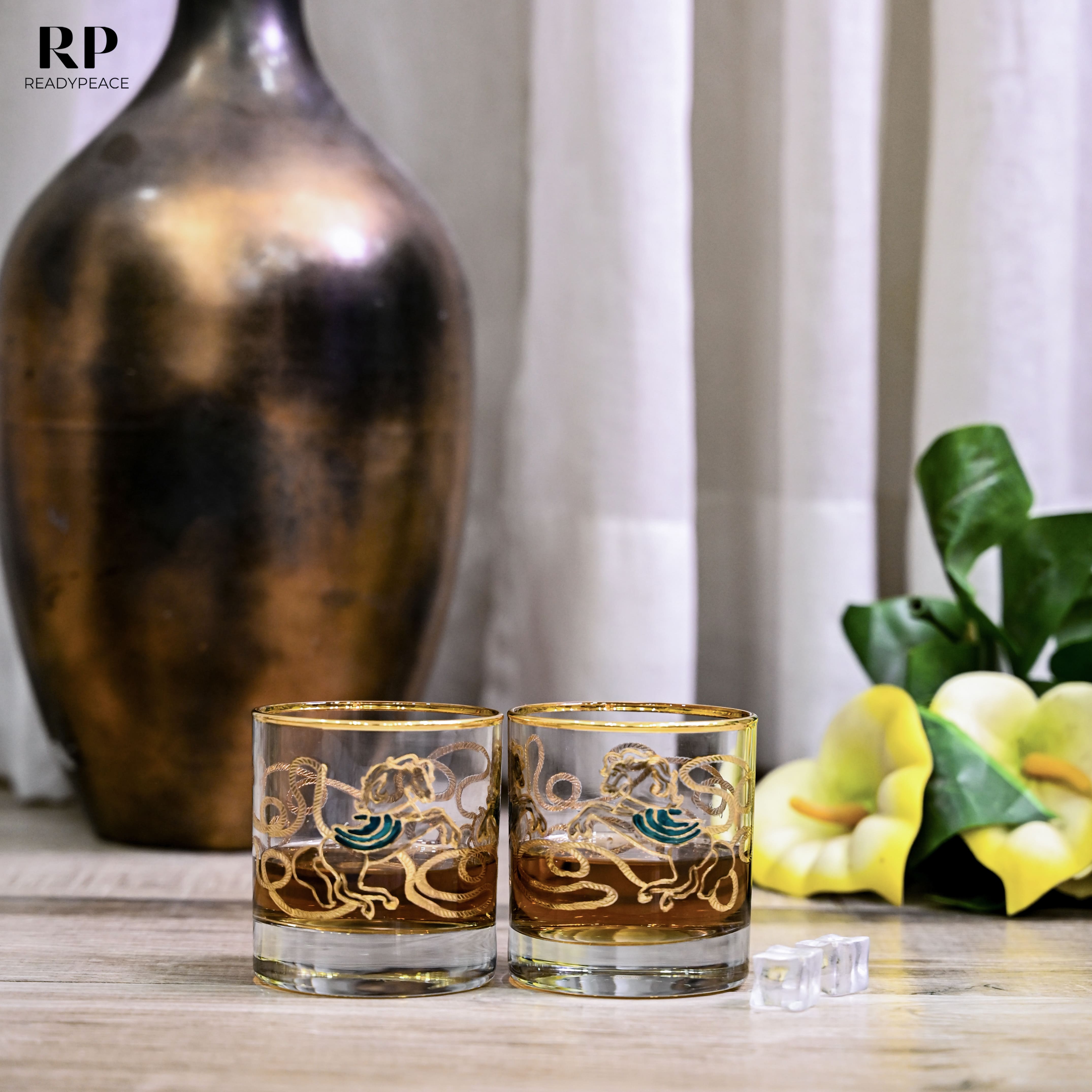 Neo Hermes Gold Plated Crystal Scotch Glass (410 ml)