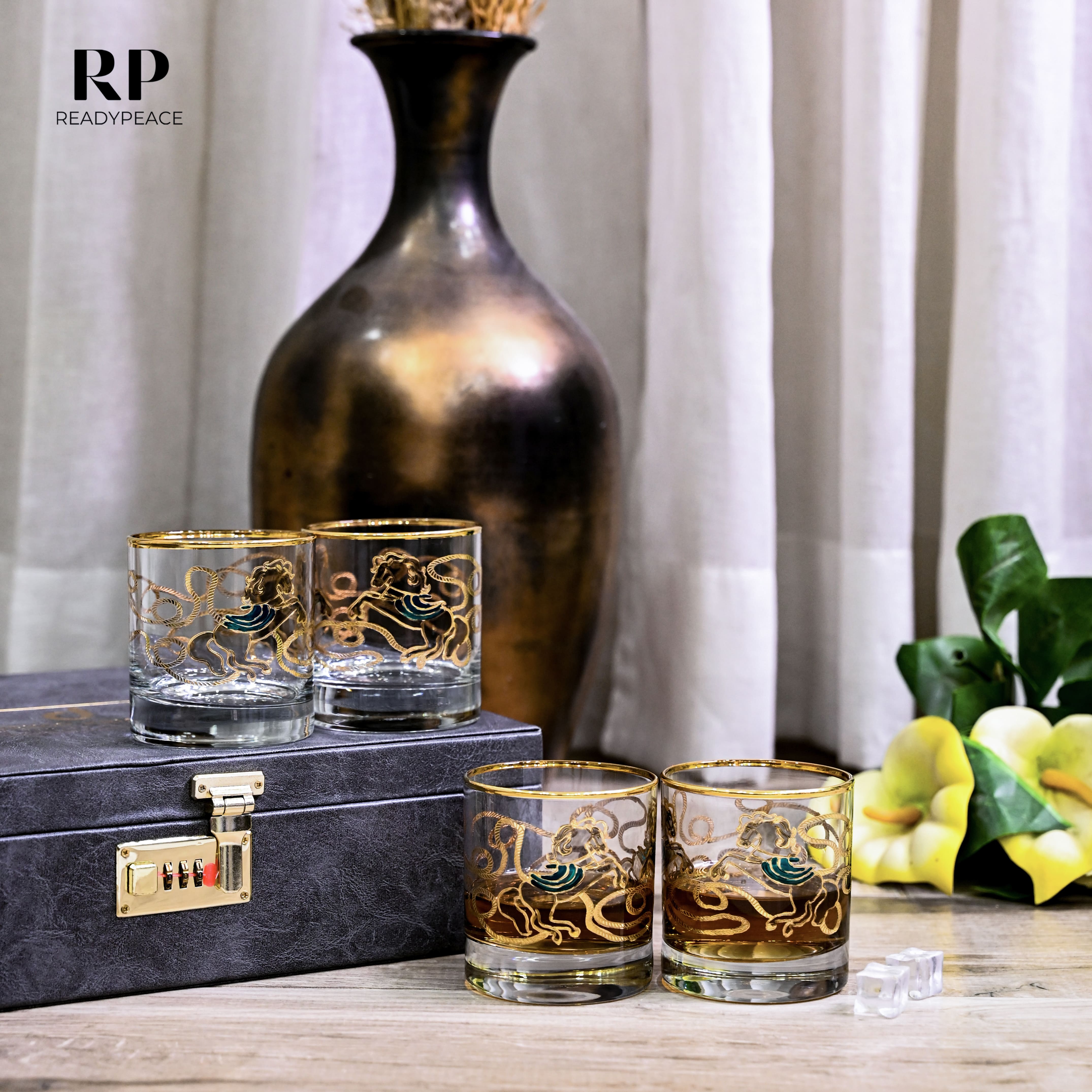 Neo Hermes Gold Plated Crystal Scotch Glass (410 ml)