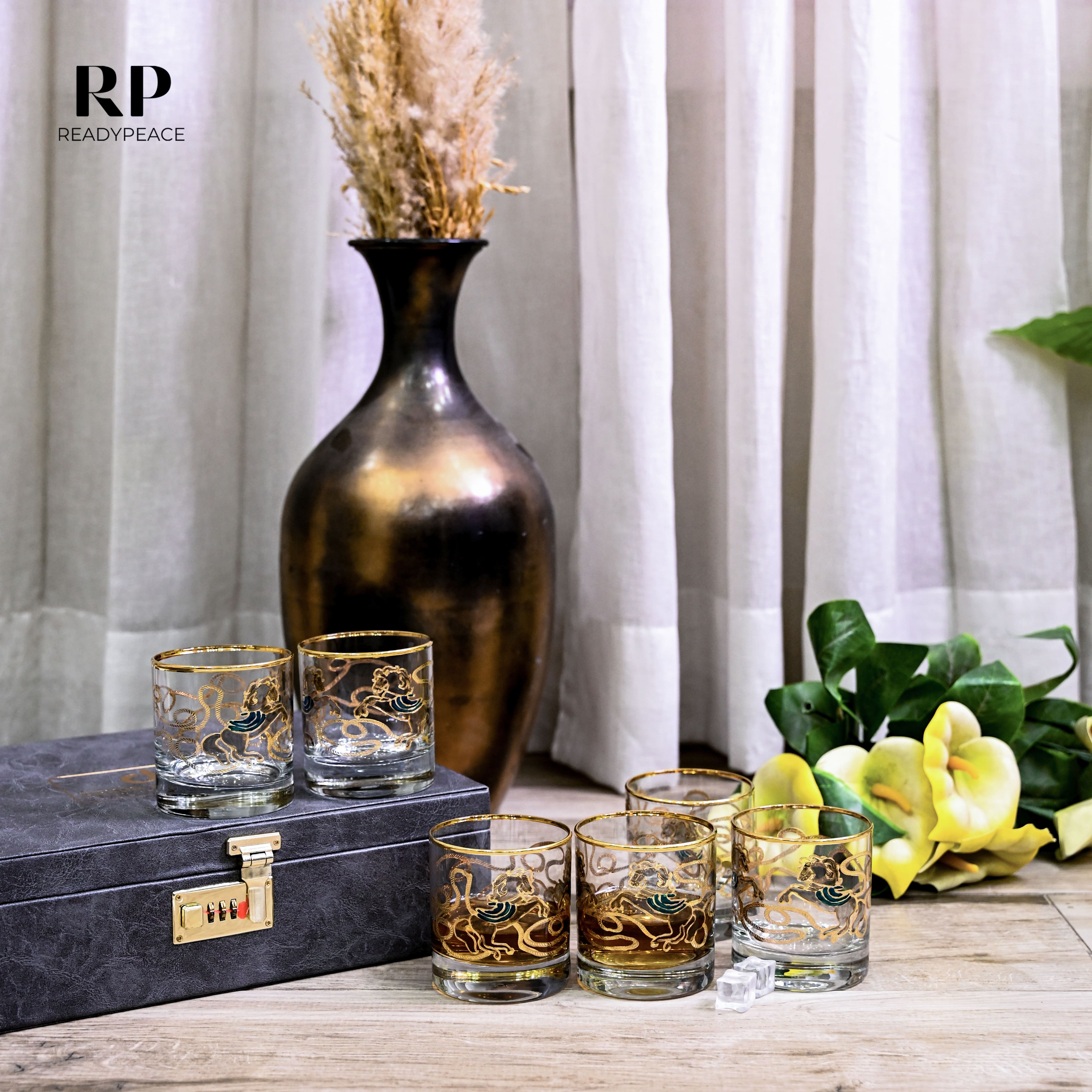 Neo Hermes Gold Plated Crystal Glasses Combo