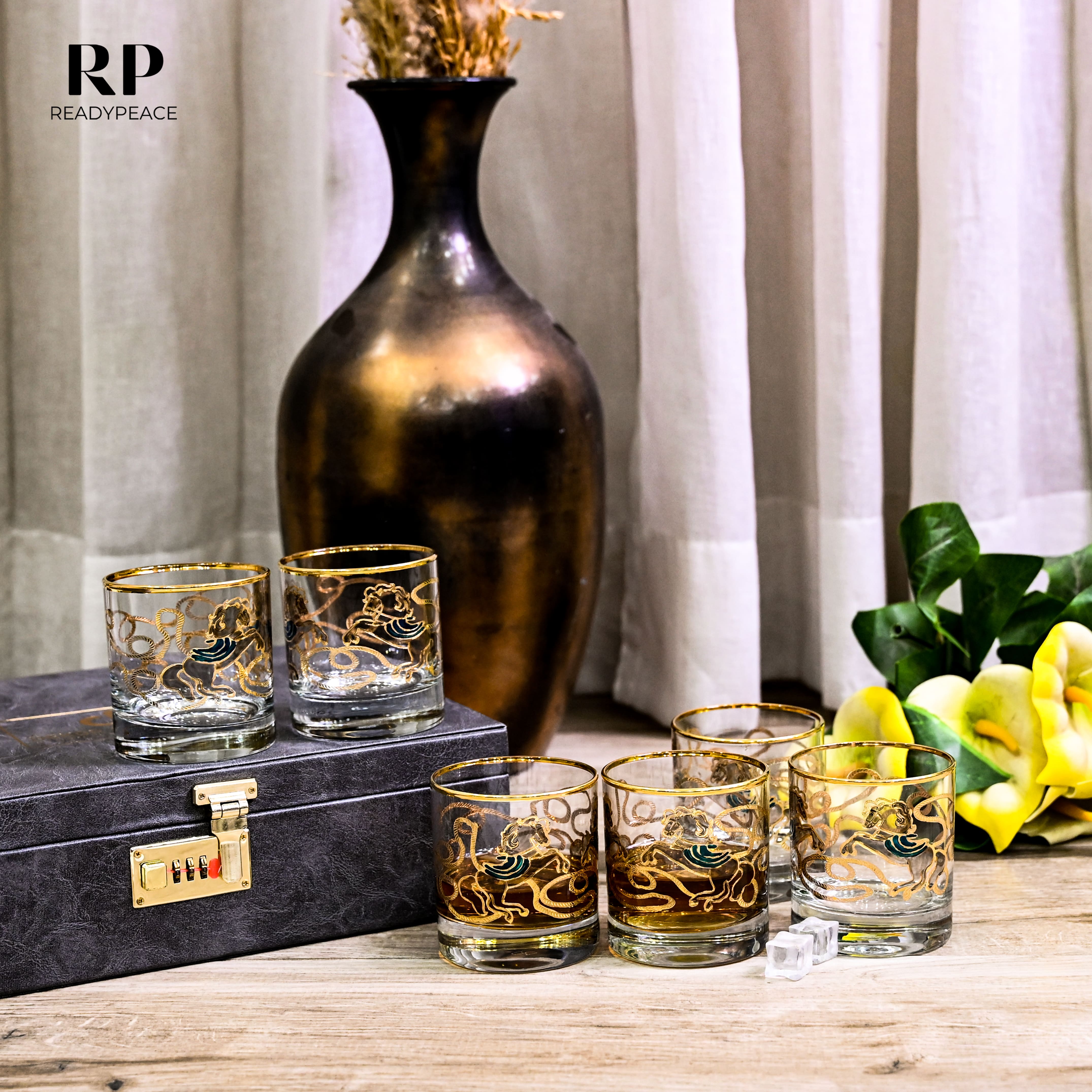 Neo Hermes Gold Plated Crystal Scotch Glass (410 ml)