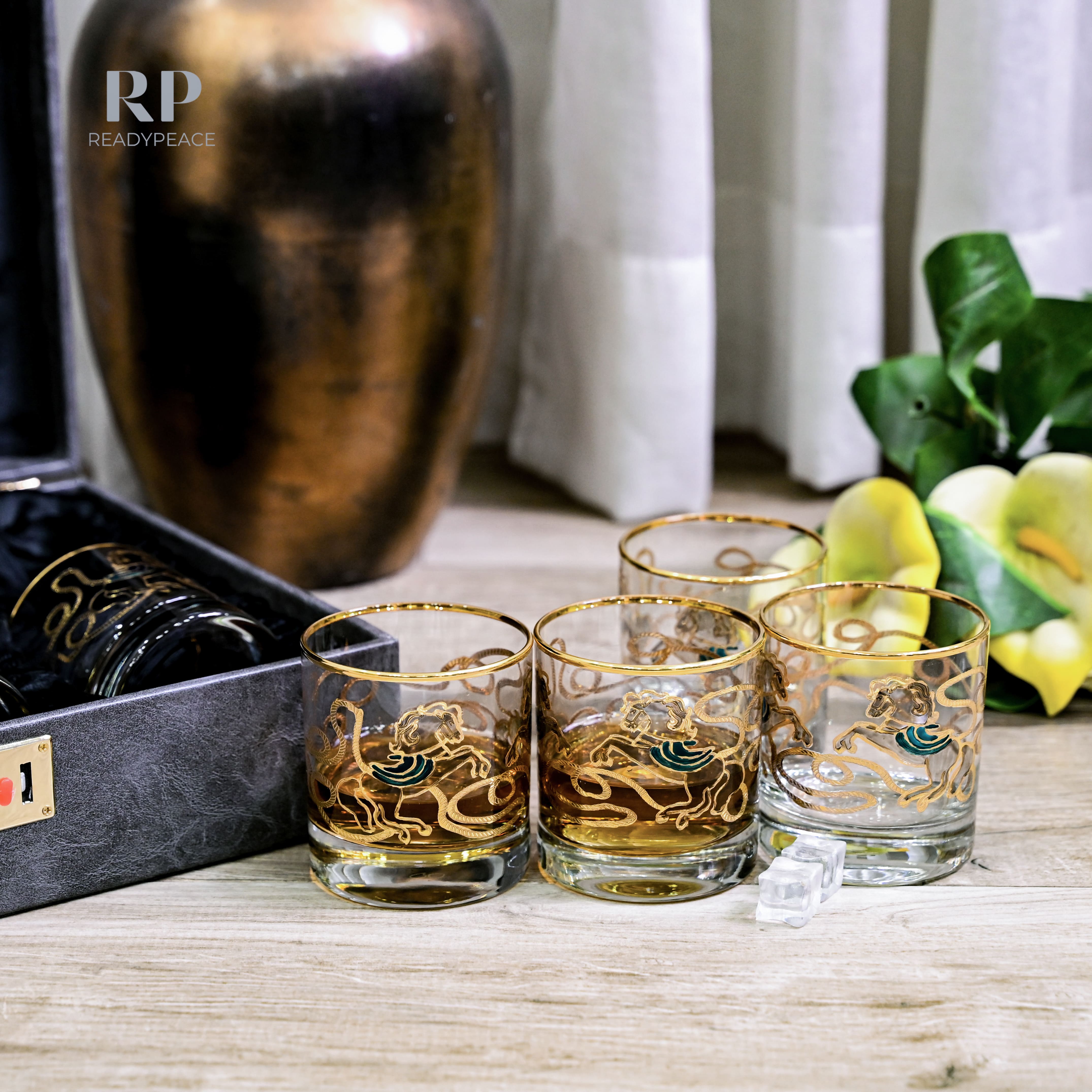 Neo Hermes Gold Plated Crystal Scotch Glass (410 ml)