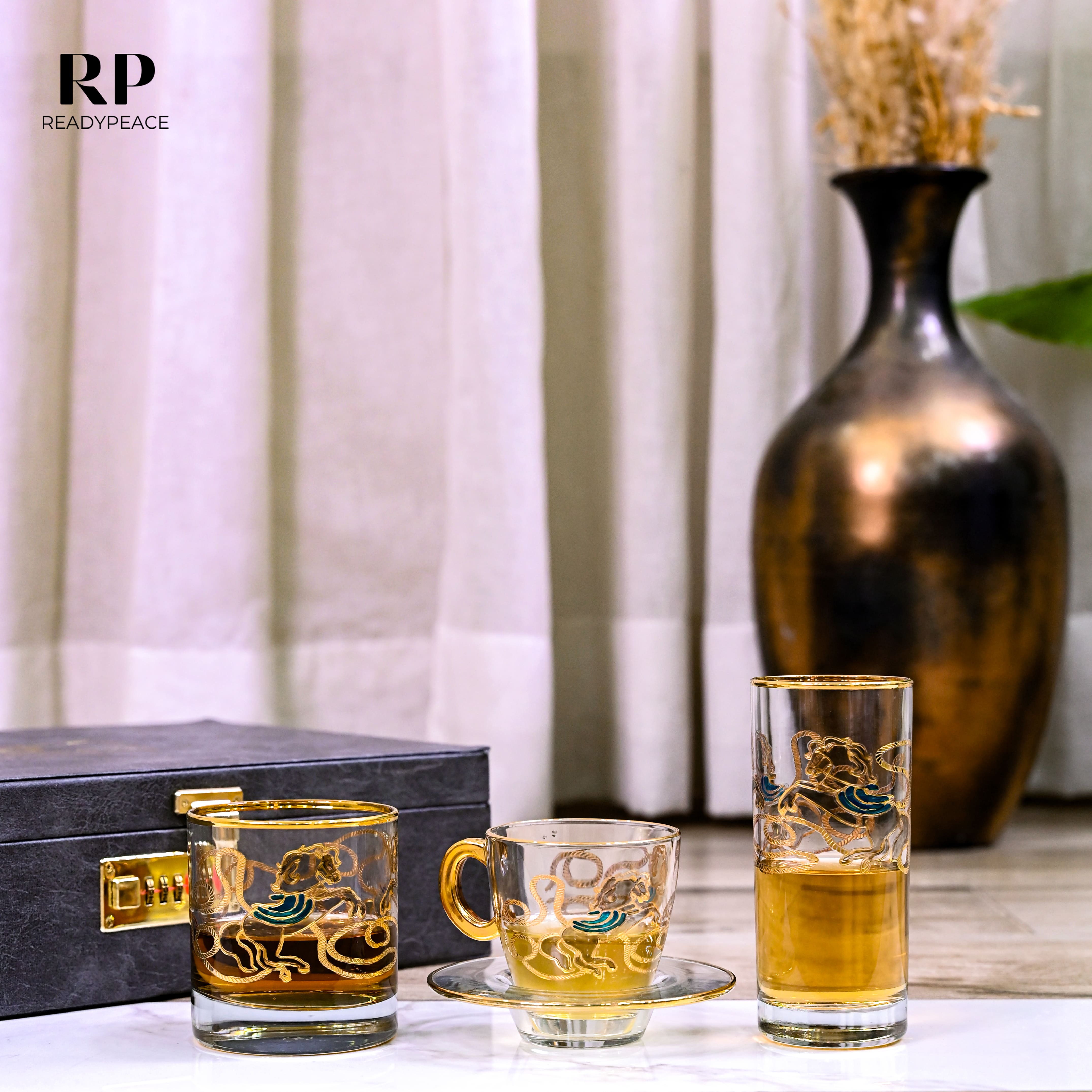 Neo Hermes Gold Plated Crystal Glasses Combo