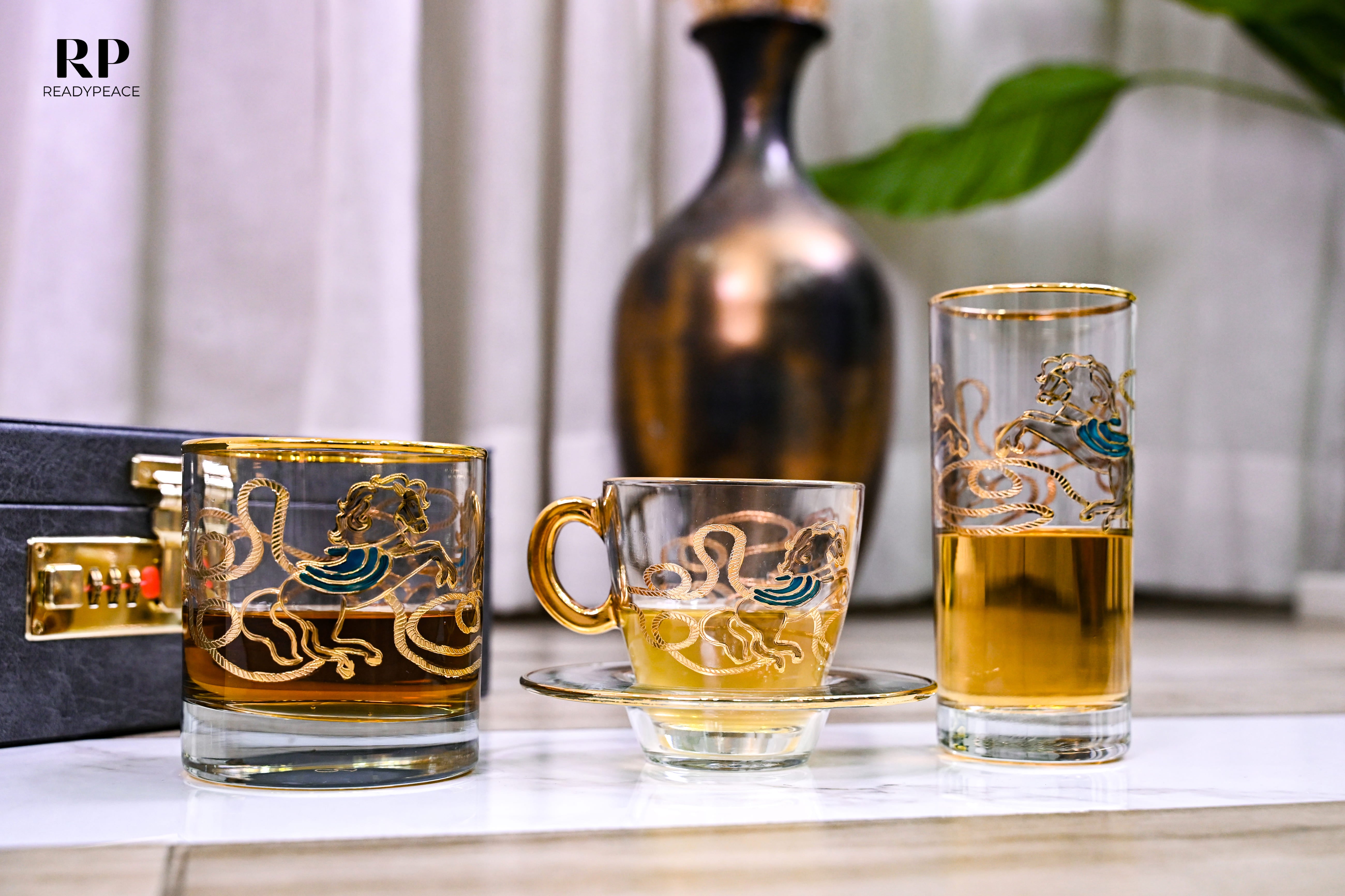 Neo Hermes Gold Plated Crystal Glasses Combo