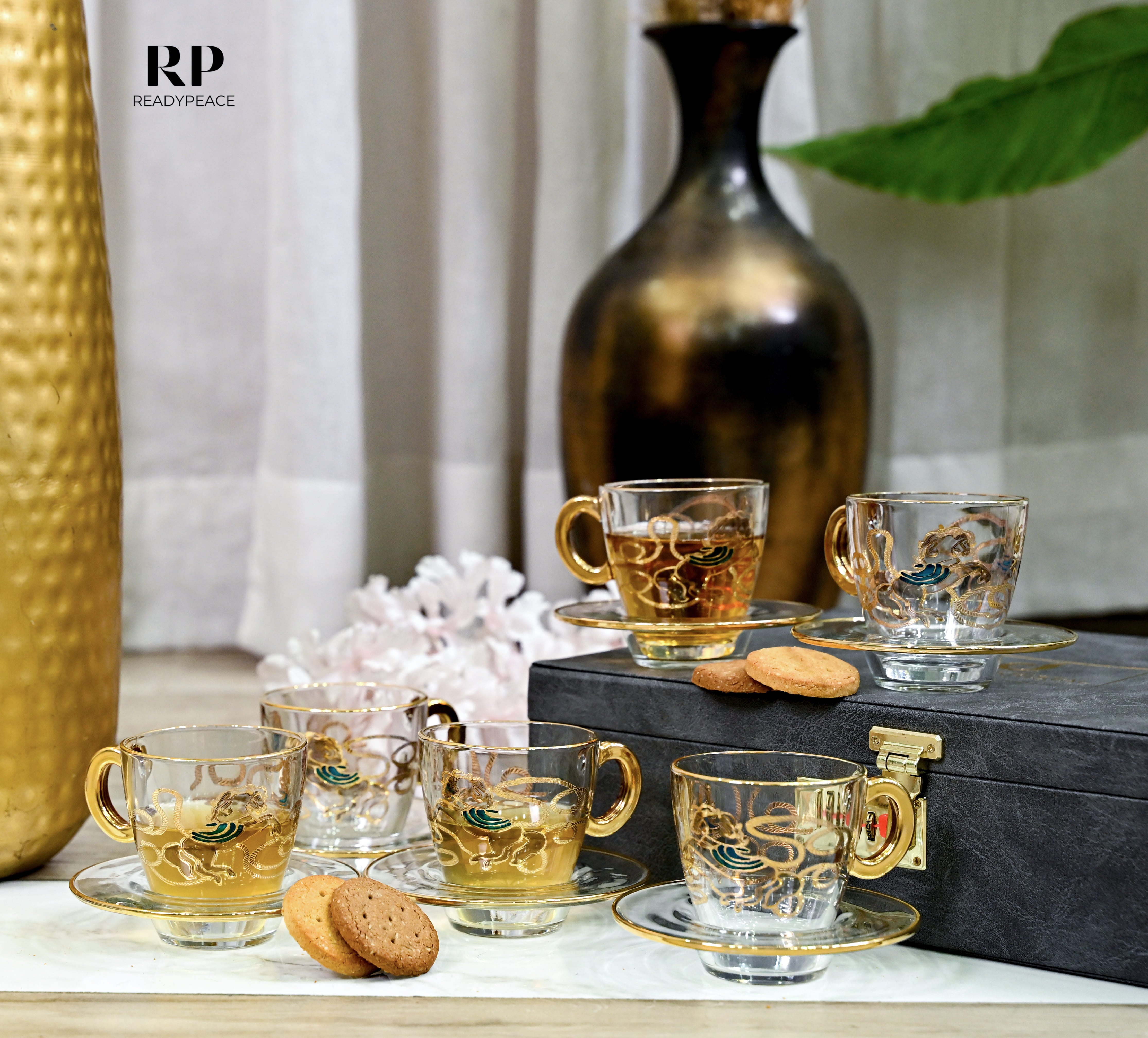 Neo Hermes Gold Plated Crystal Glasses Combo