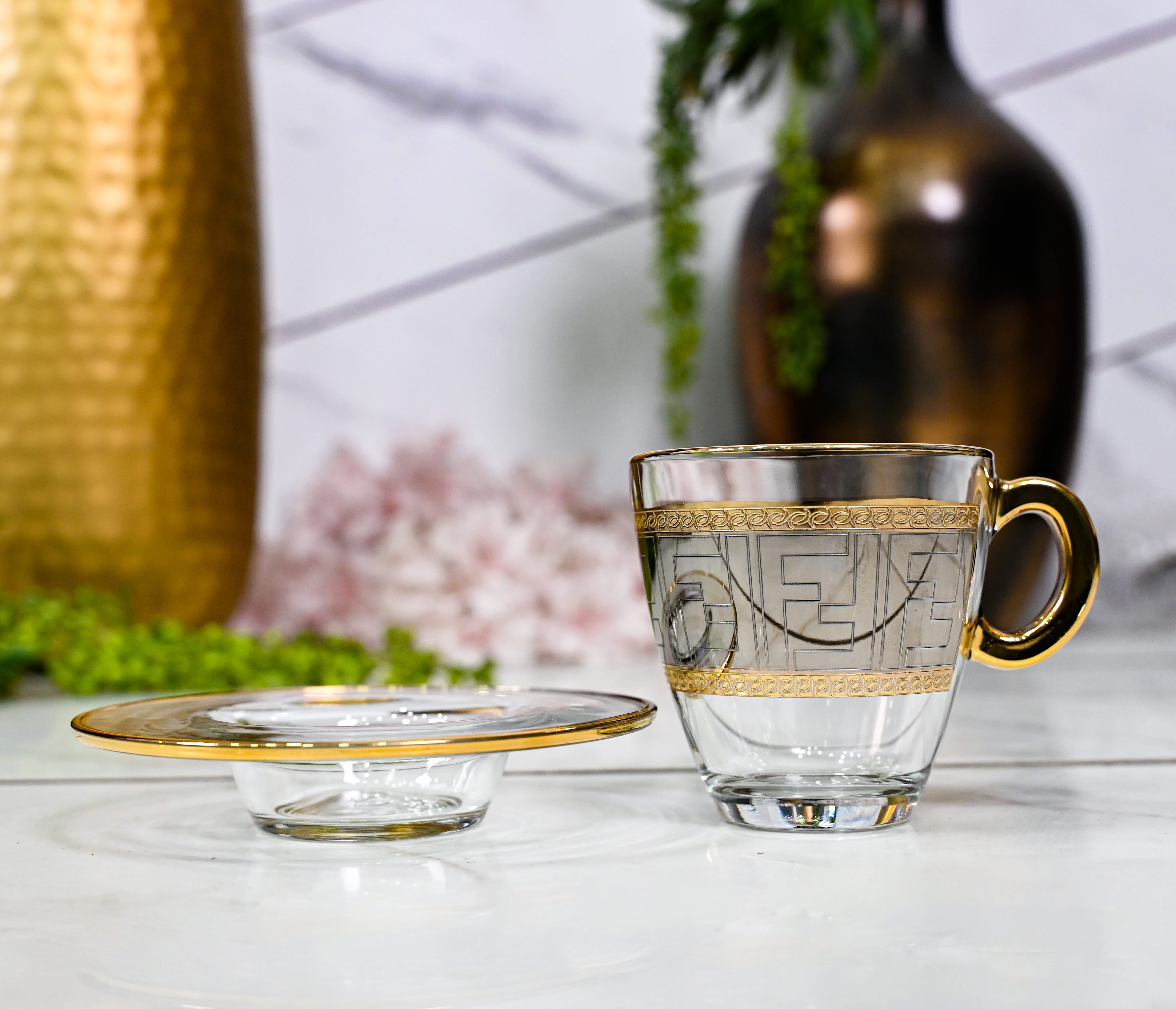 Diva Fendi Gold Plated Crystal Glasses Combo