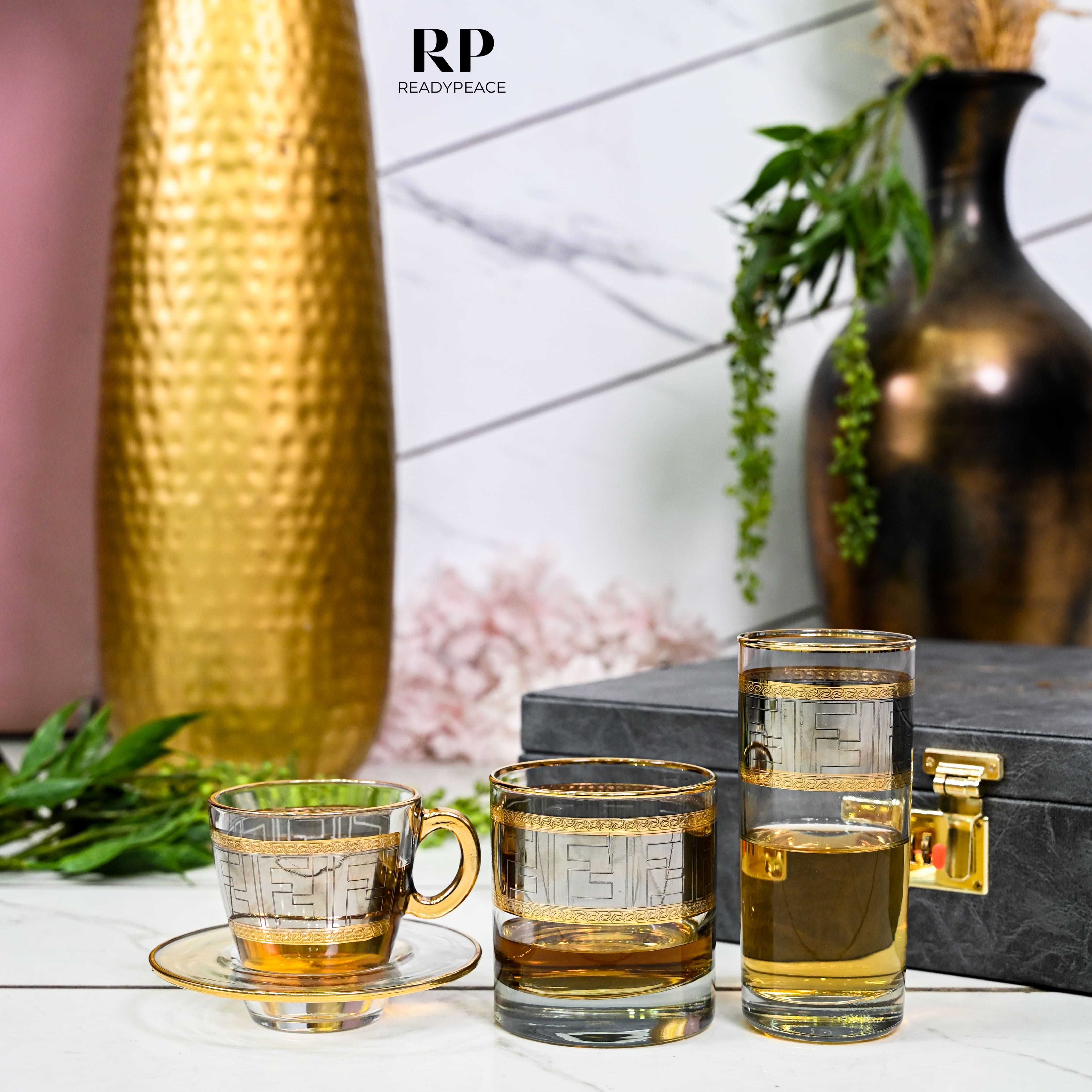 Diva Fendi Gold Plated Crystal Glasses Combo