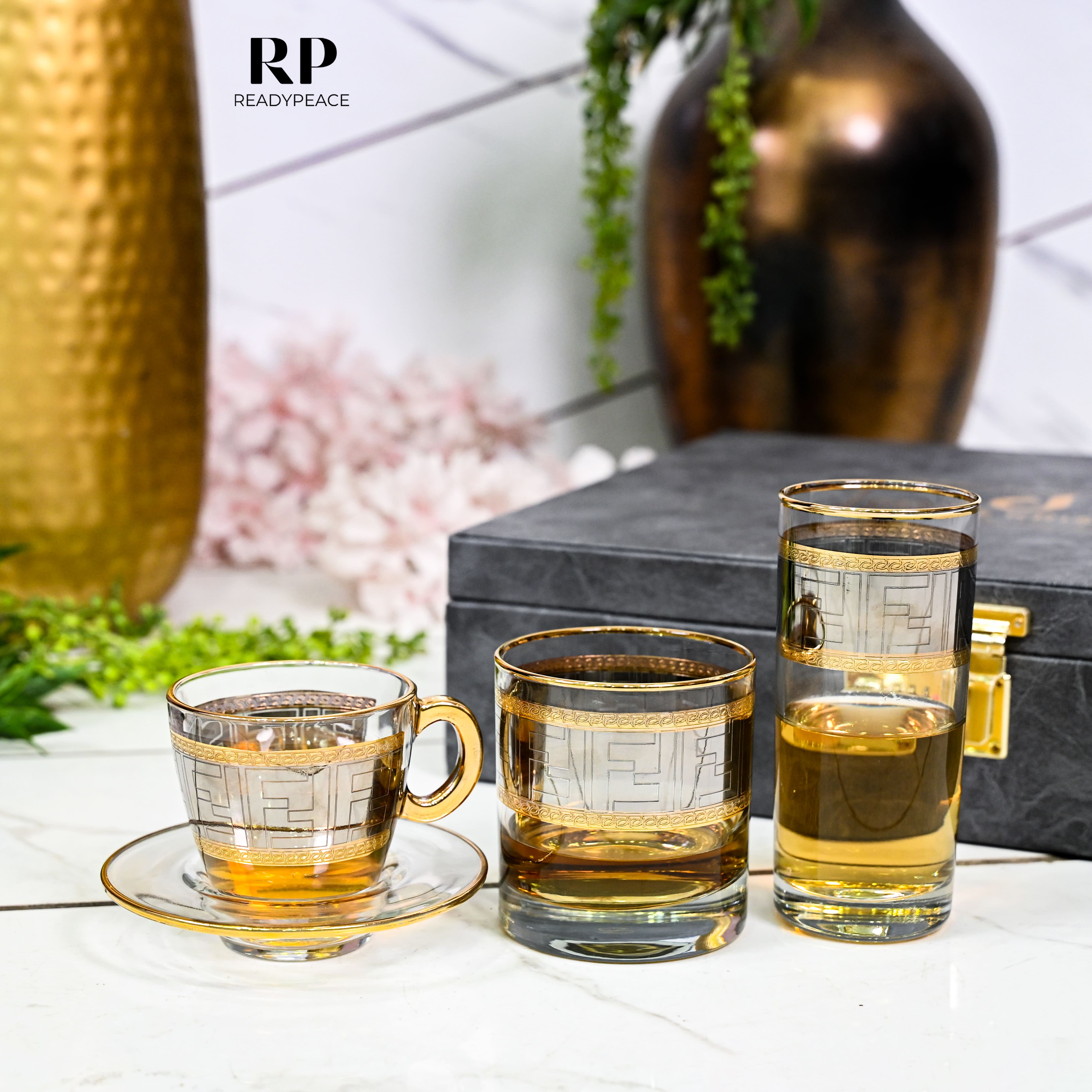 Diva Fendi Gold Plated Crystal Glasses Combo