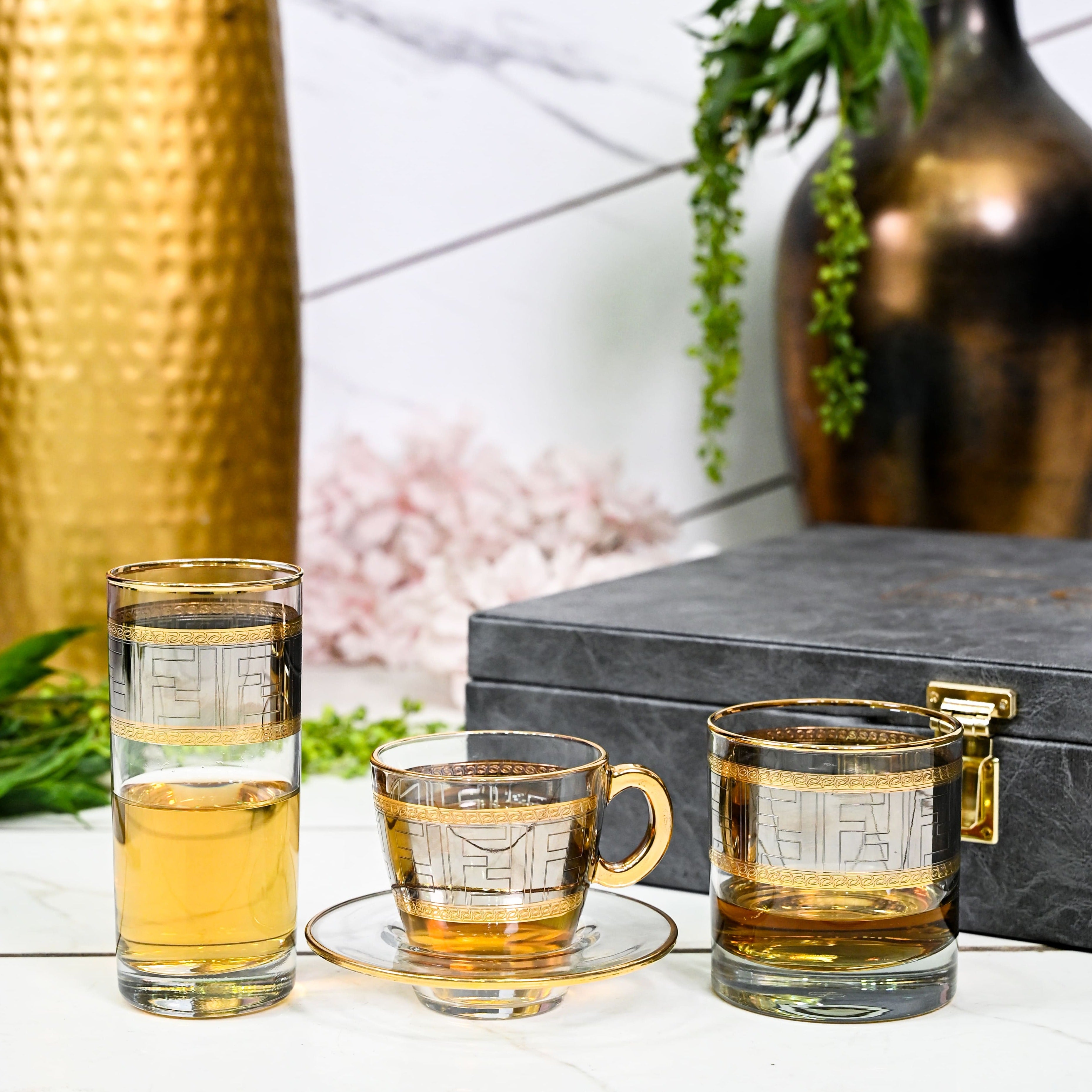 Diva Fendi Gold Plated Crystal Glasses Combo