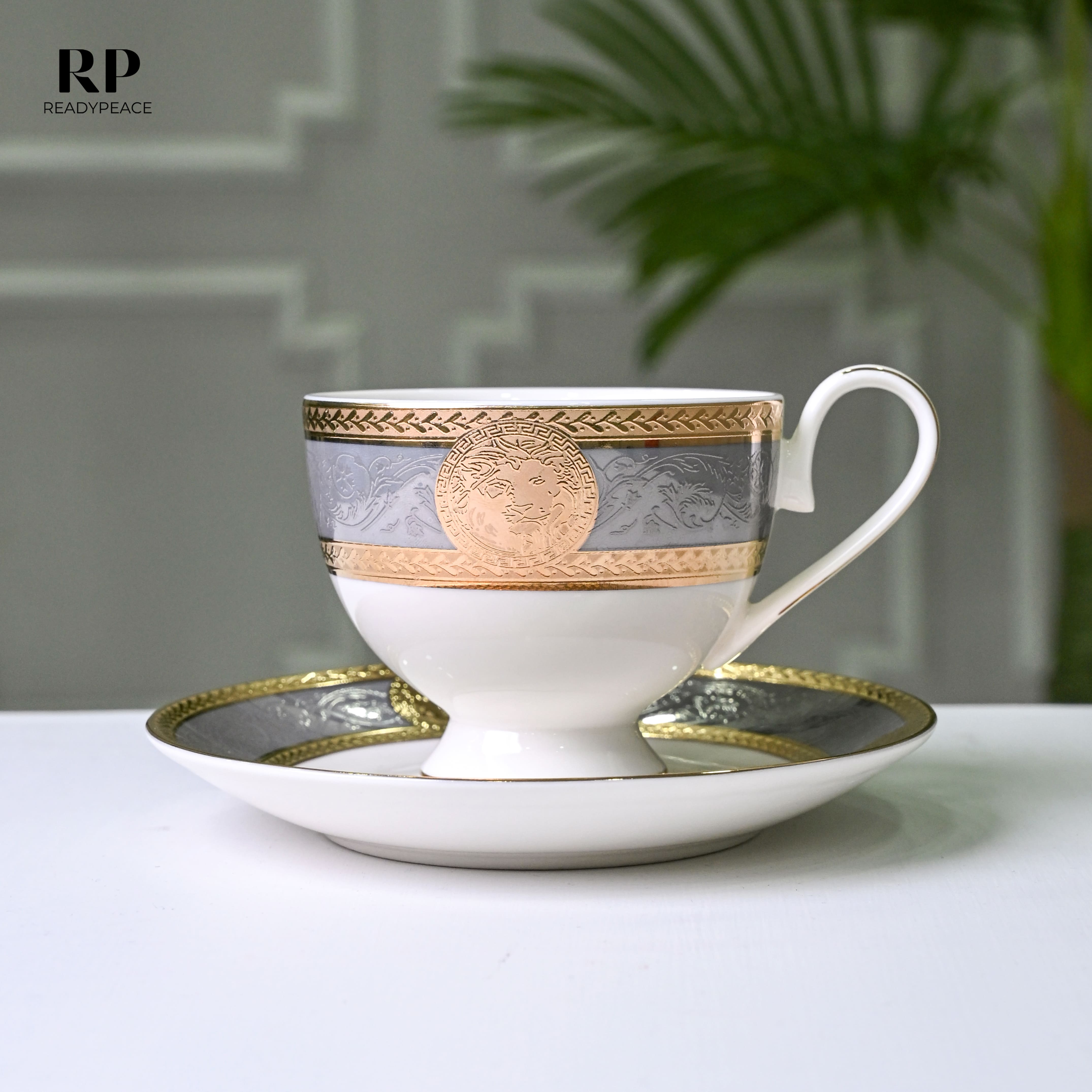 Versus Versace Lion 24K Gold Cup Saucer Set (GREY EDITION)