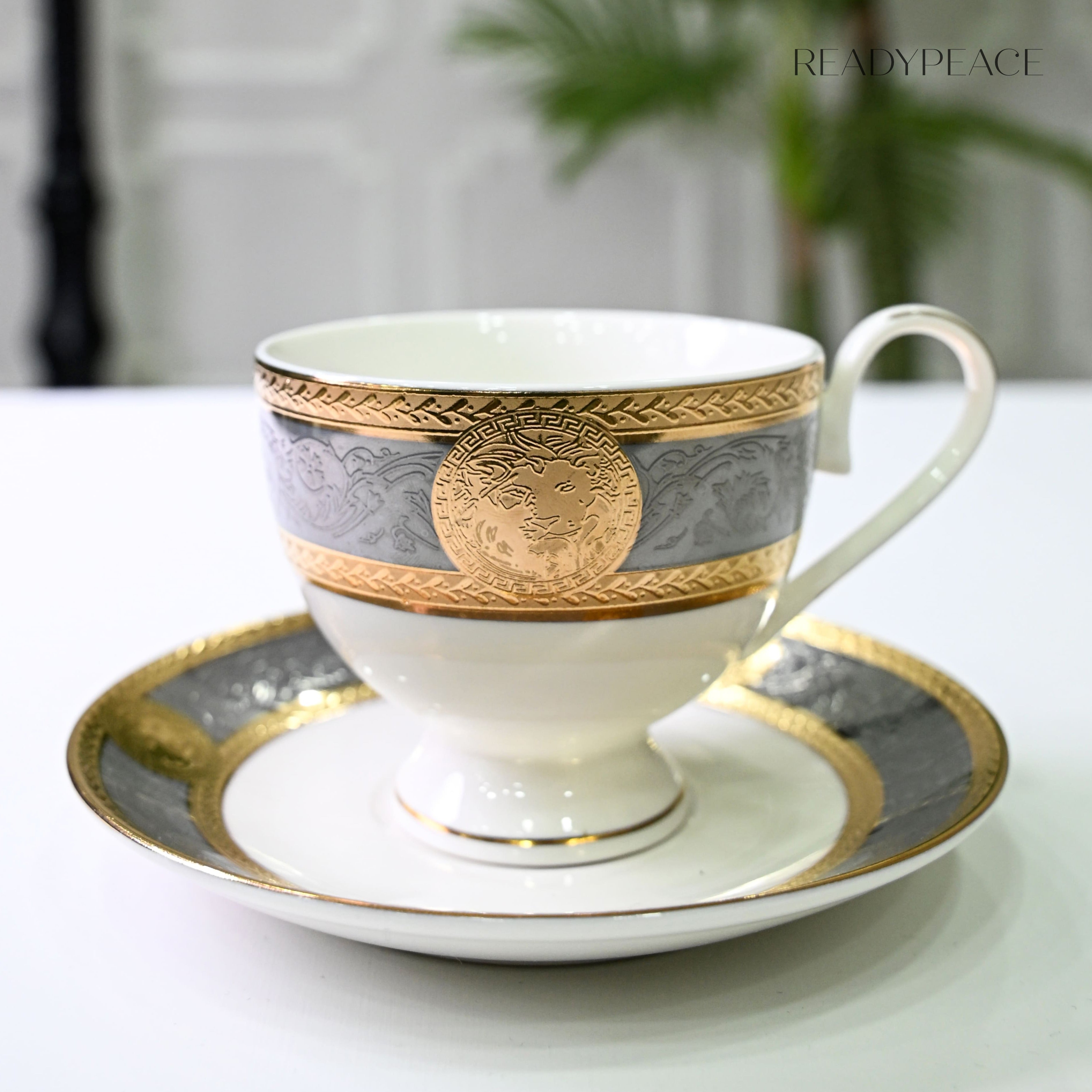 Versus Versace Lion 24K Gold Cup Saucer Set (GREY EDITION)