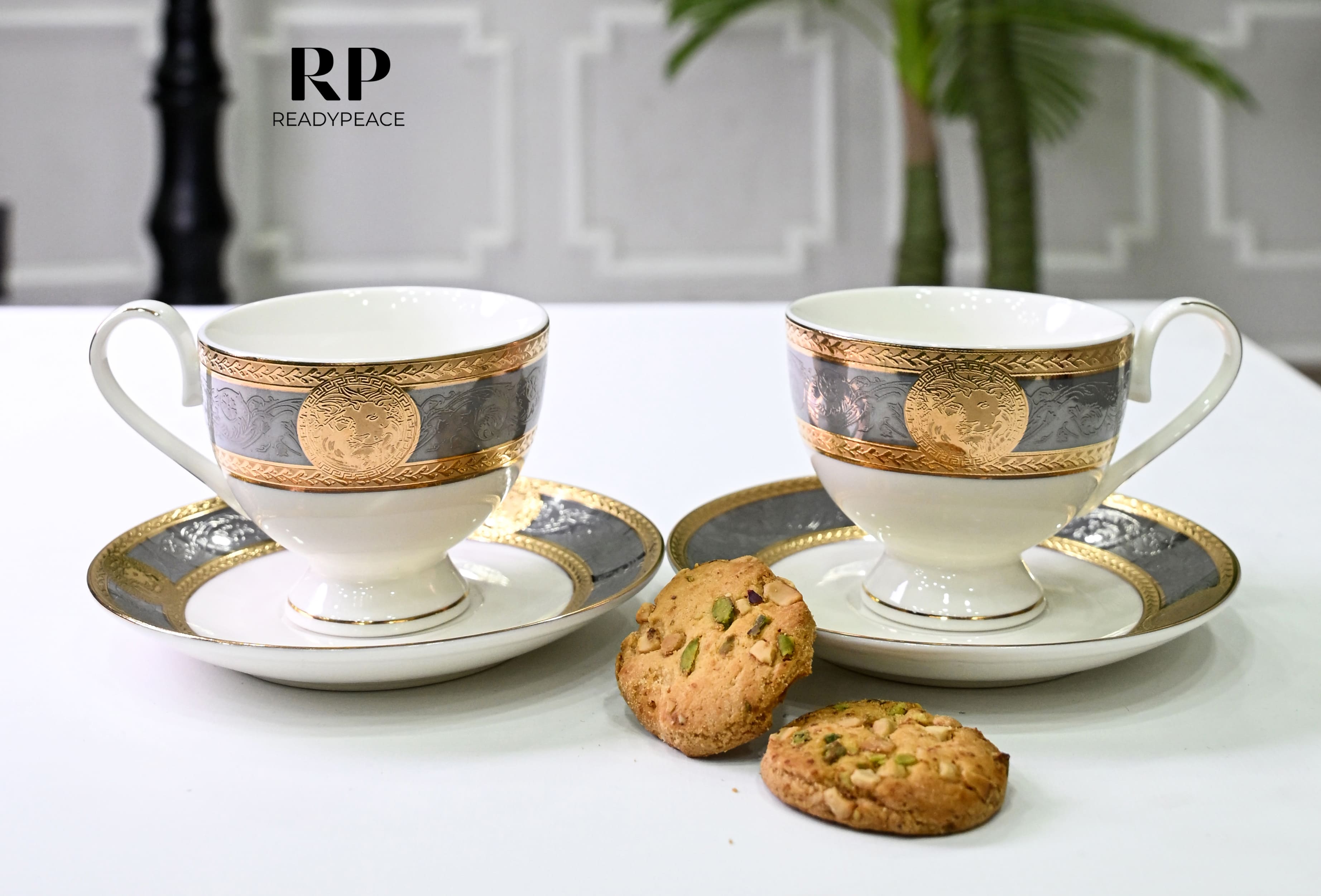 Versus Versace Lion 24K Gold Cup Saucer Set (GREY EDITION)