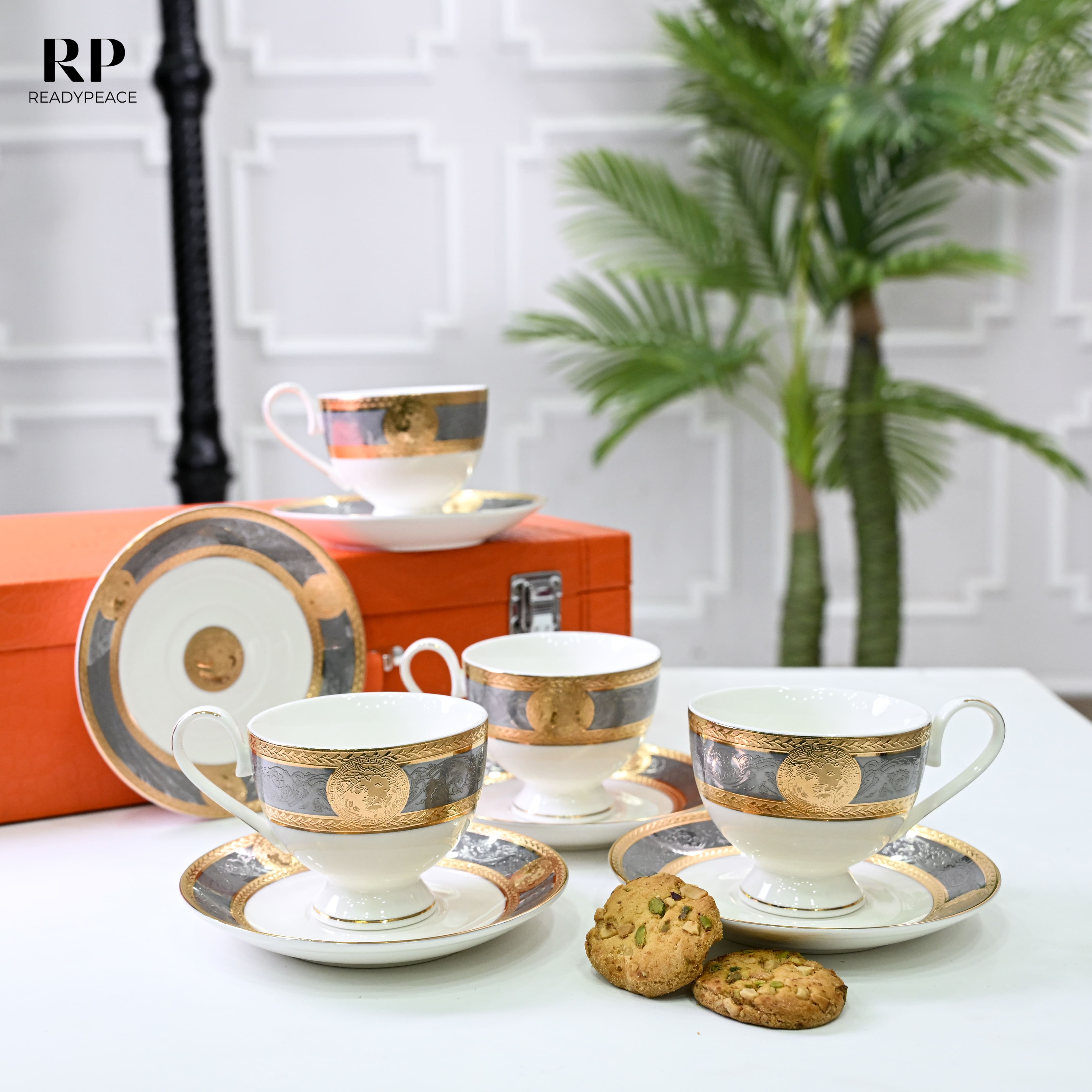 Versus Versace Lion 24K Gold Cup Saucer Set (GREY EDITION)