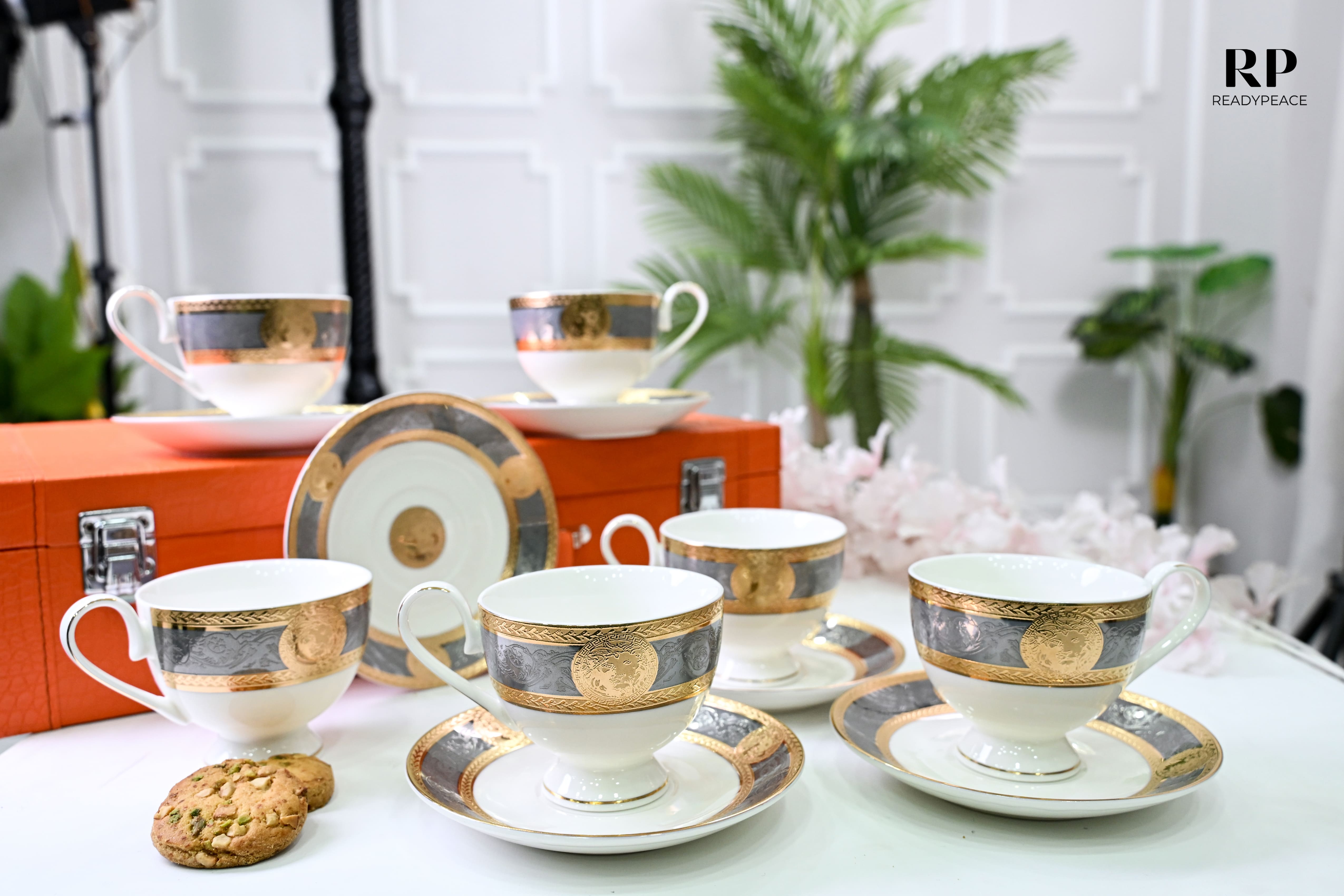 Versus Versace Lion 24K Gold Cup Saucer Set (GREY EDITION)
