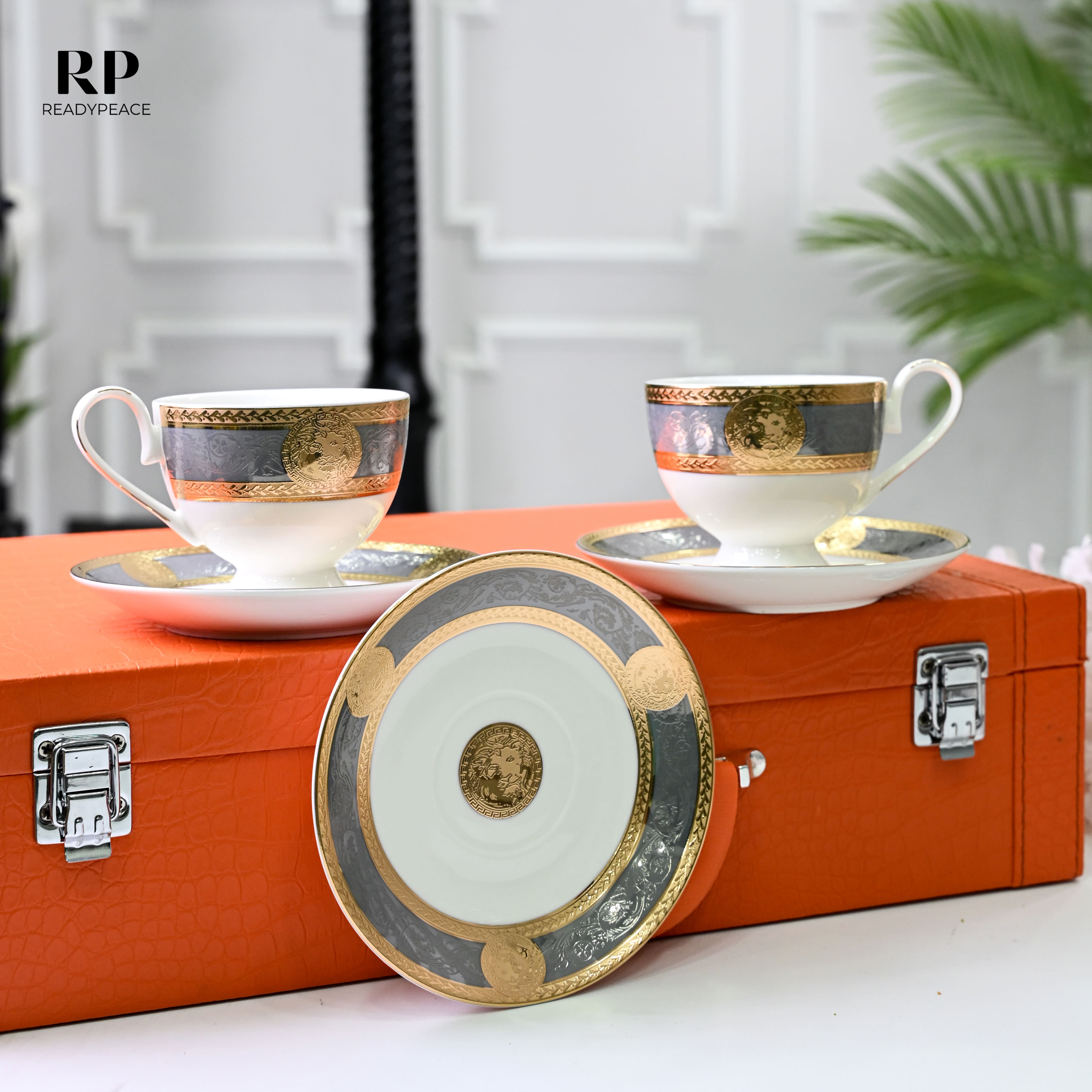 Versus Versace Lion 24K Gold Cup Saucer Set (GREY EDITION)