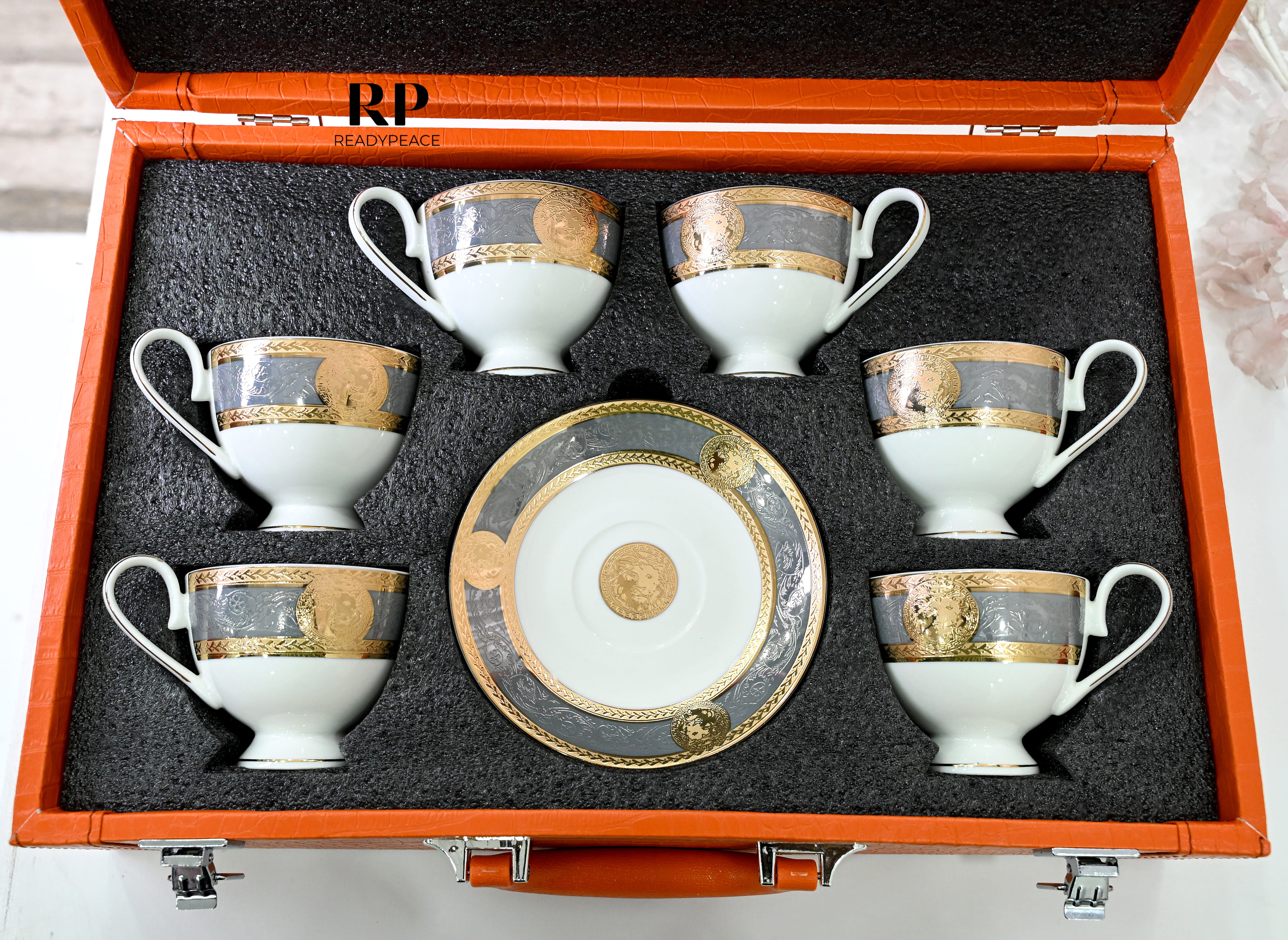Versus Versace Lion 24K Gold Cup Saucer Set (GREY EDITION)