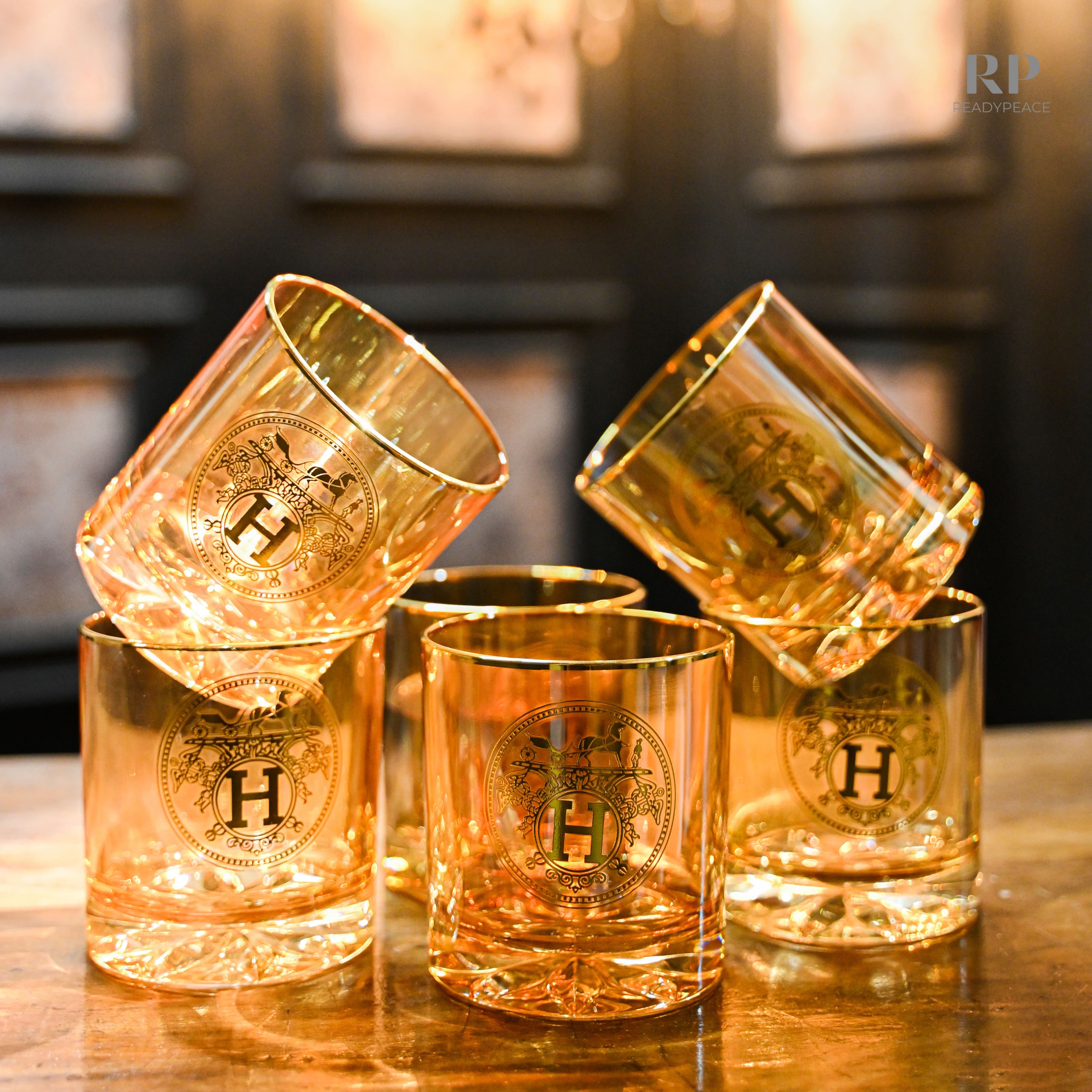 Urban Hermes Gold Plated Pure Crystal Whiskey Glass (Set of 6)