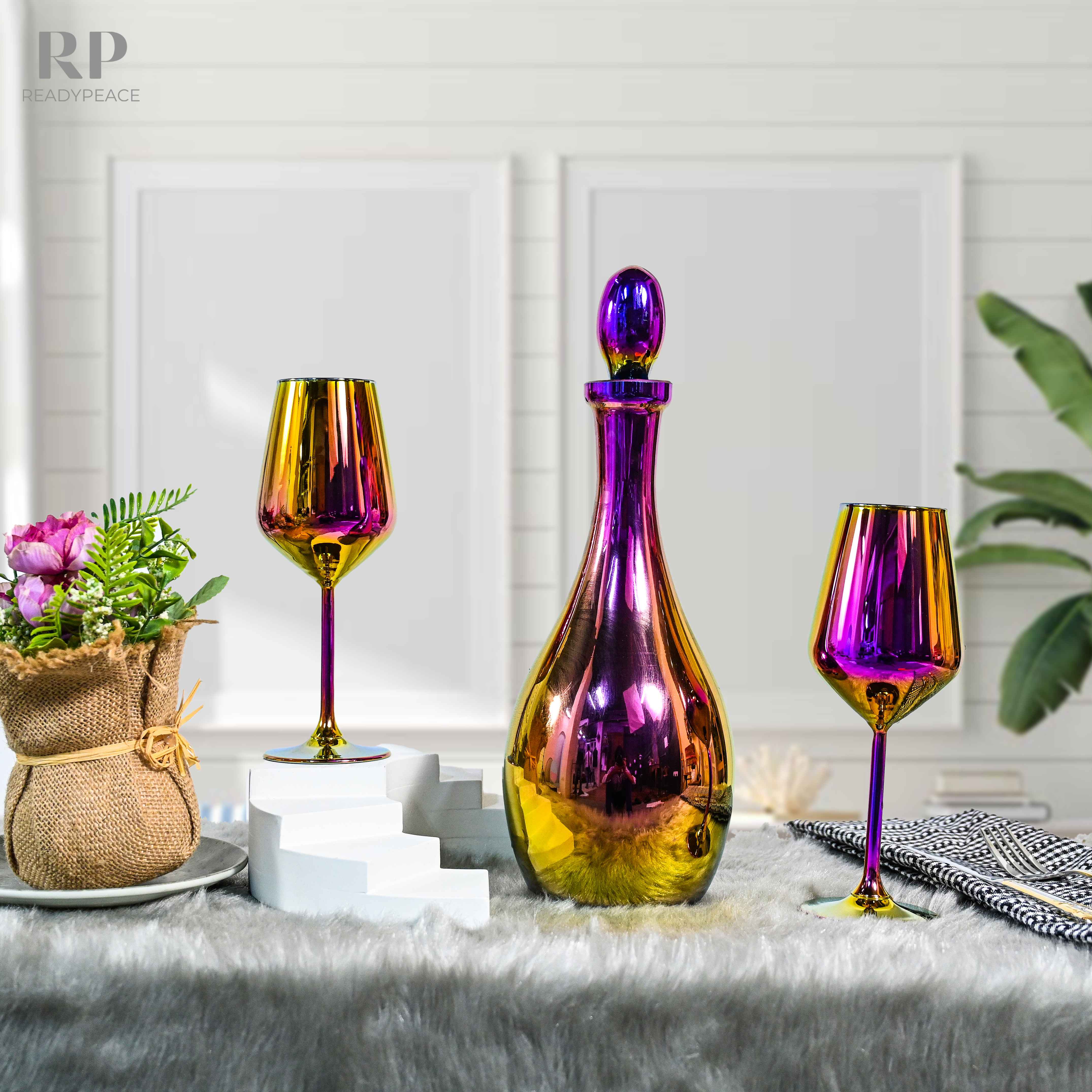 Luxe Touch Turkey Decanter Set with 6 Wine Glasses