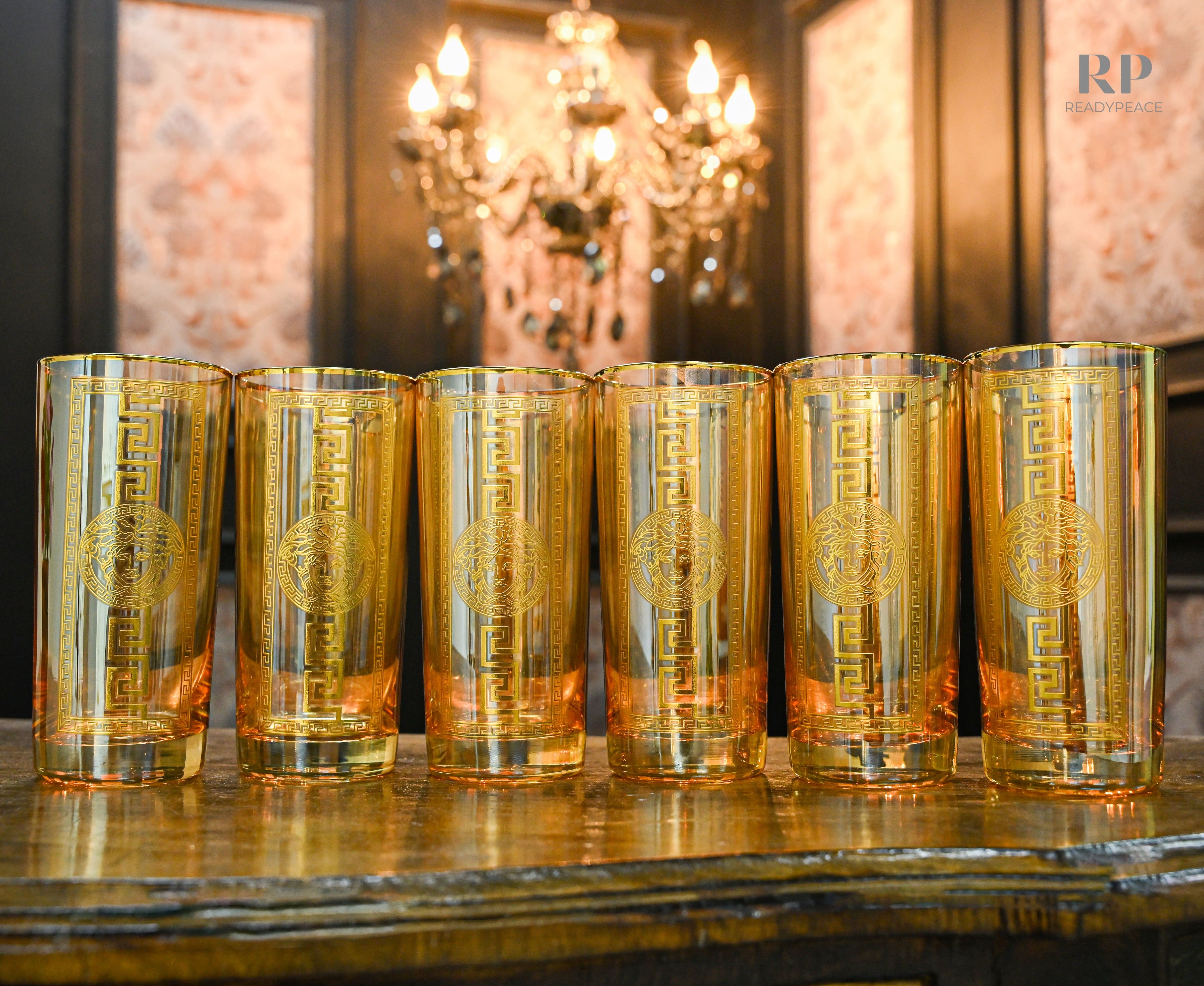 Urban Versace Gold Plated Pure Crystal Tall Glass (Set of 6)