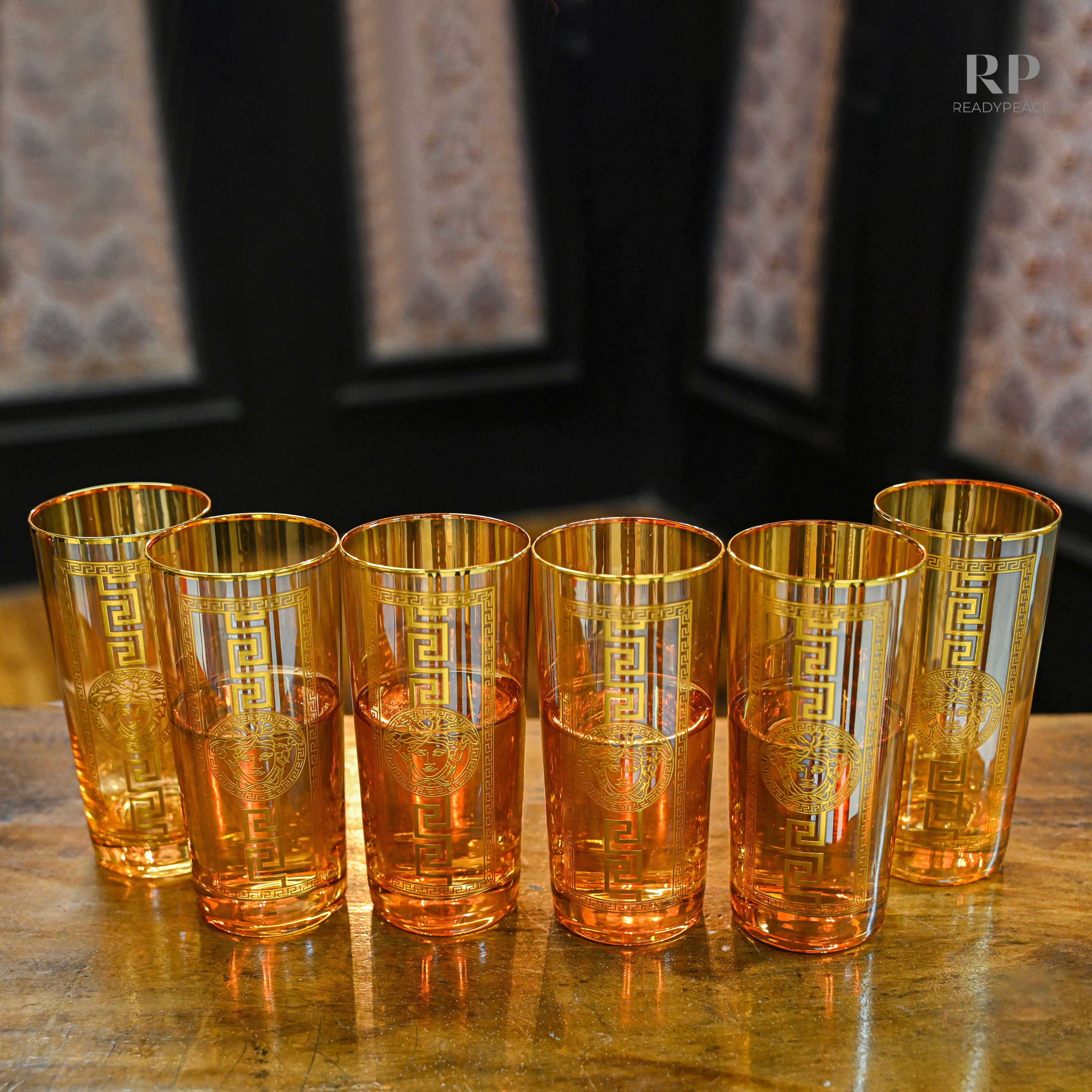 Urban Versace Gold Plated Pure Crystal Tall Glass (Set of 6)