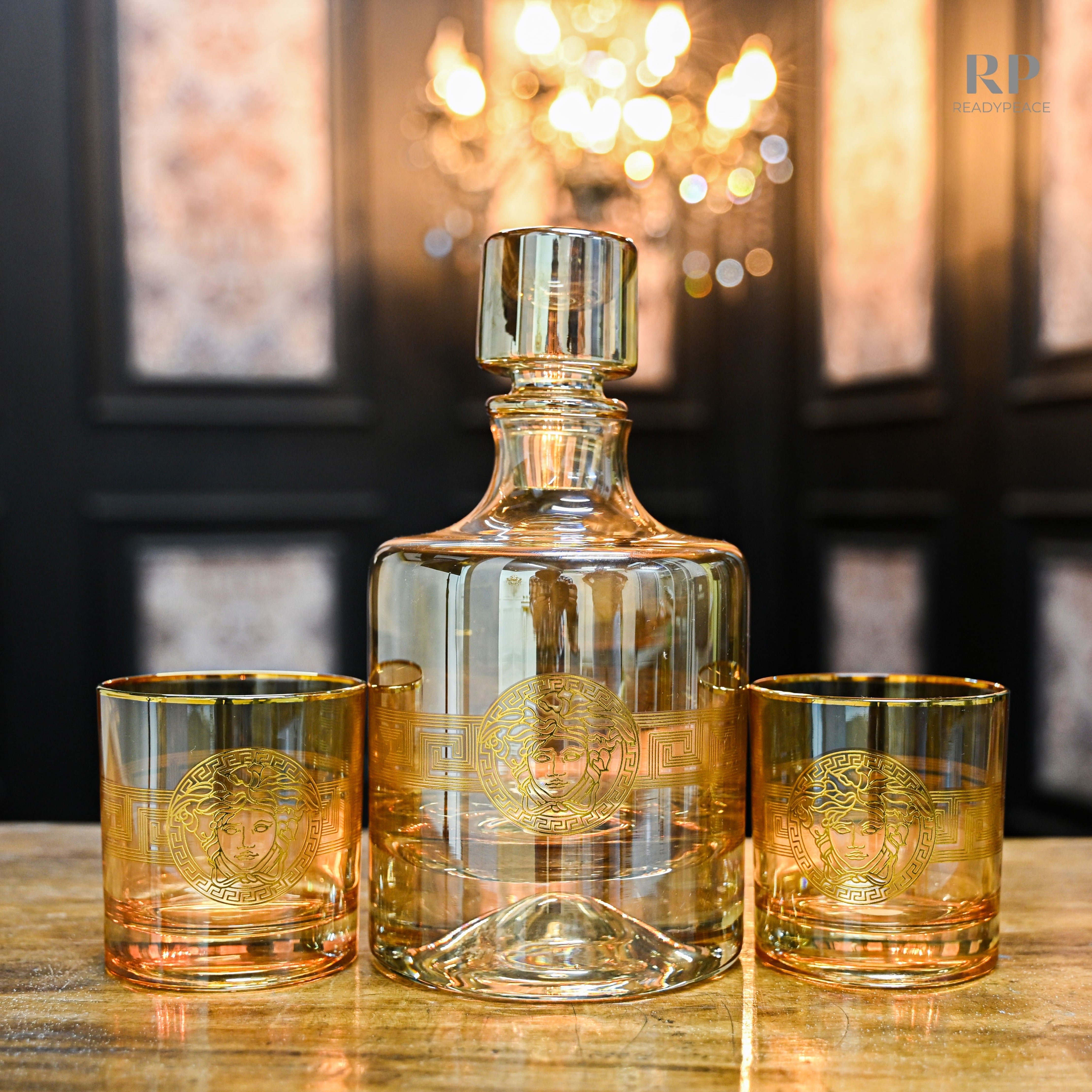 Urban Versace Gold Plated Pure Crystal Decanter Set with 6 Glasses