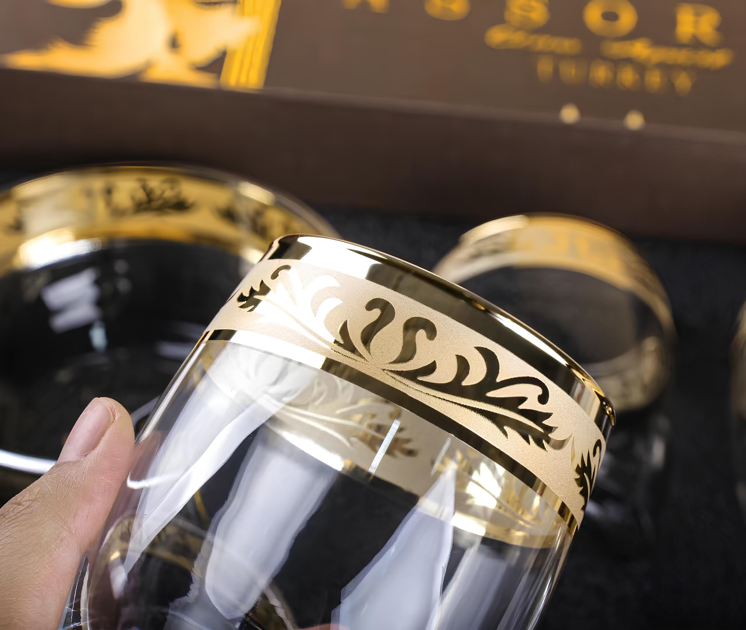 Assorts 8 pcs Gold Plated Glasses and Serving Bowls Set