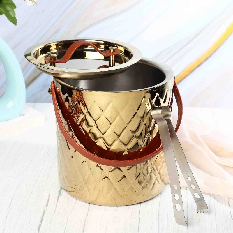 Aurora Diamond Gold Ice Bucket with Lid & Tong