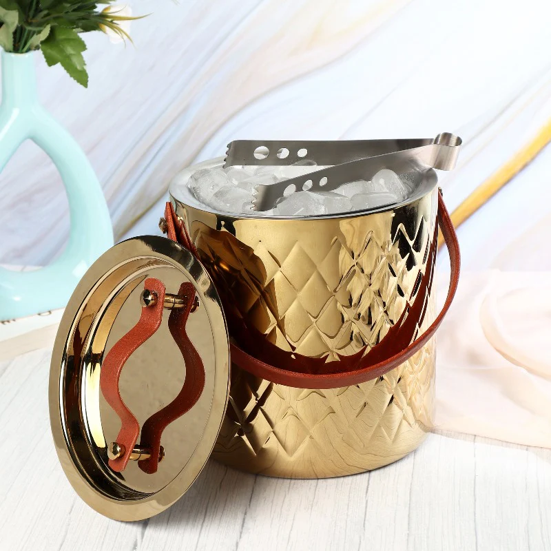 Aurora Diamond Gold Ice Bucket with Lid & Tong