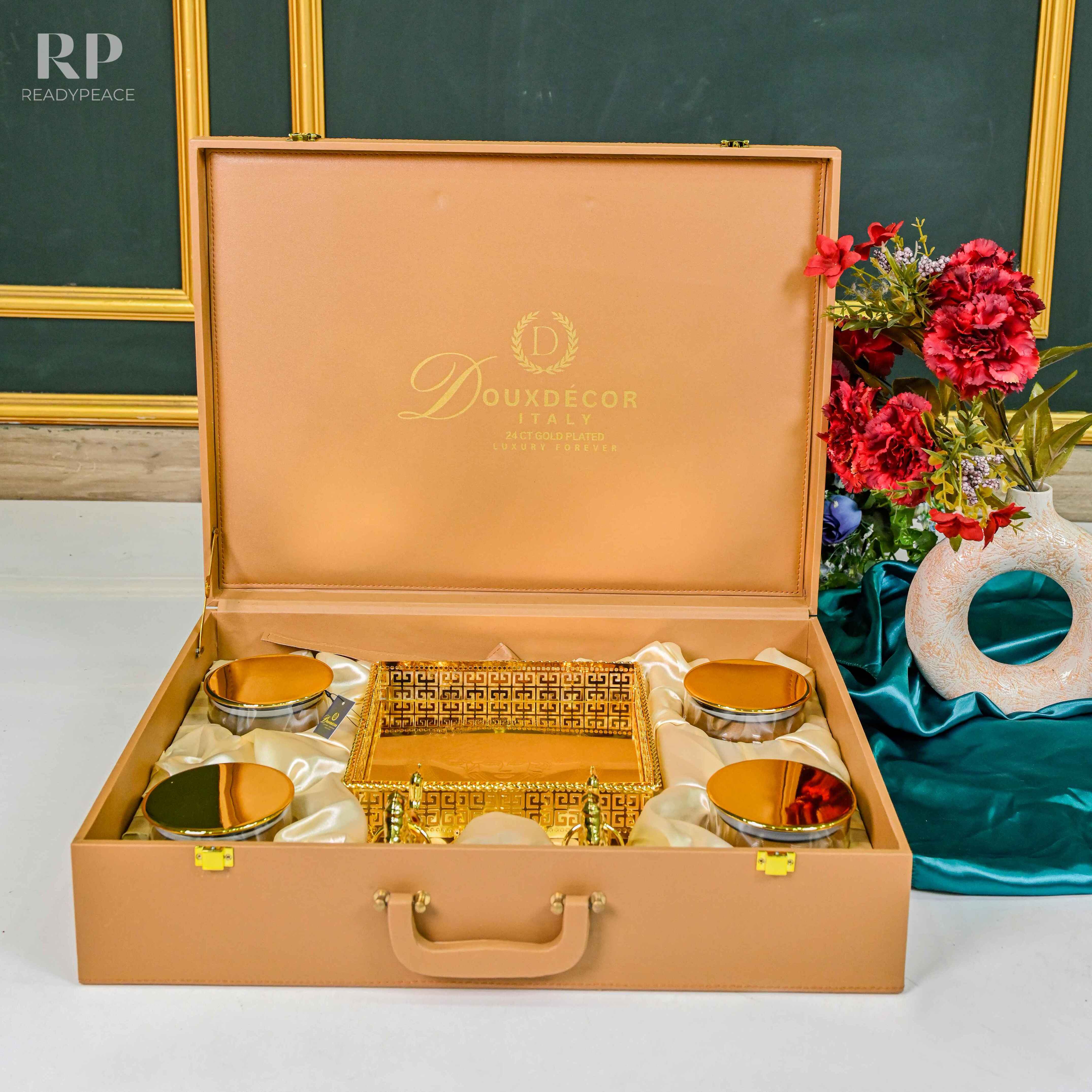 Regalia Versace Gold Plated Serving Set with Running Horses & 4 Containers