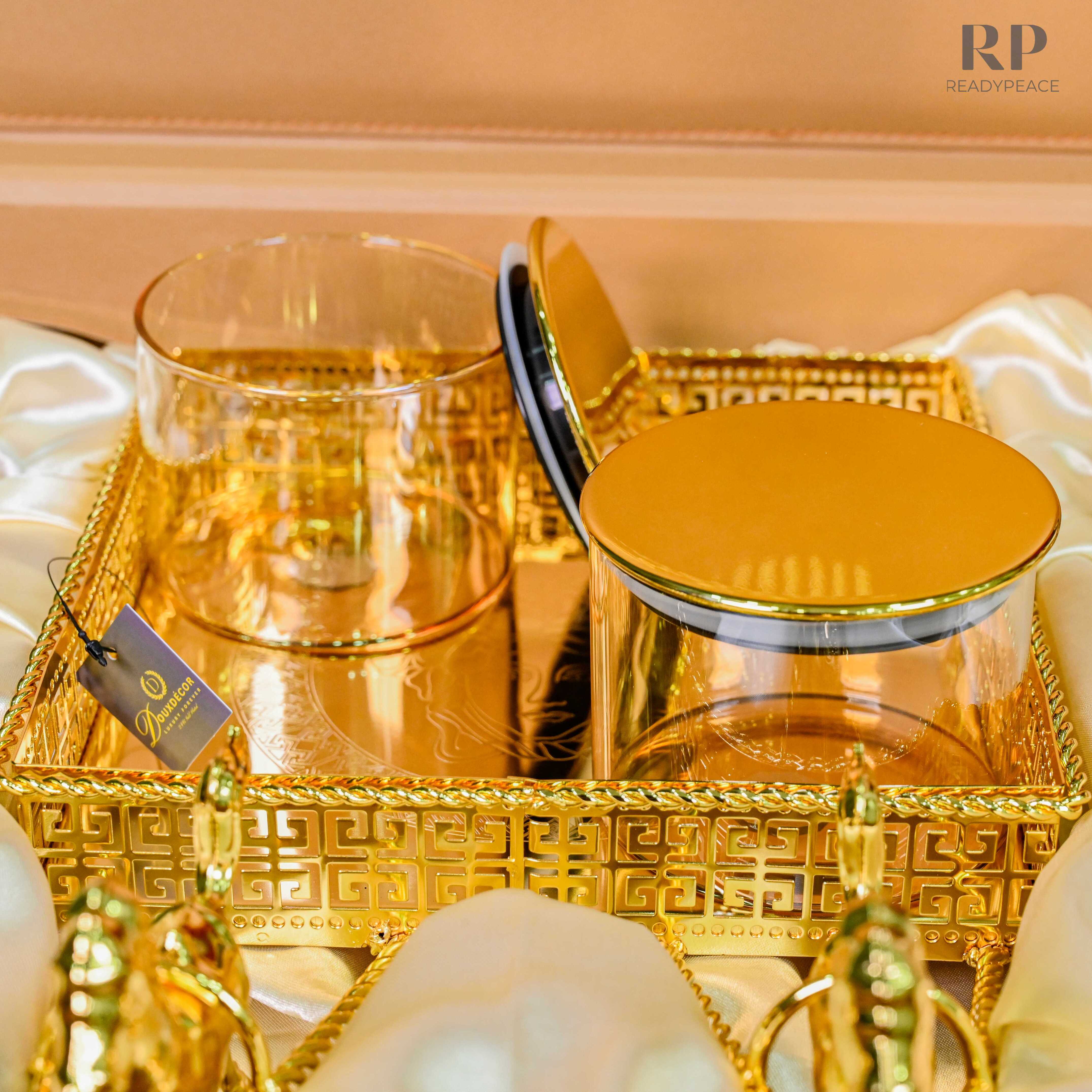 Regalia Versace Gold Plated Serving Set with Running Horses & 4 Containers