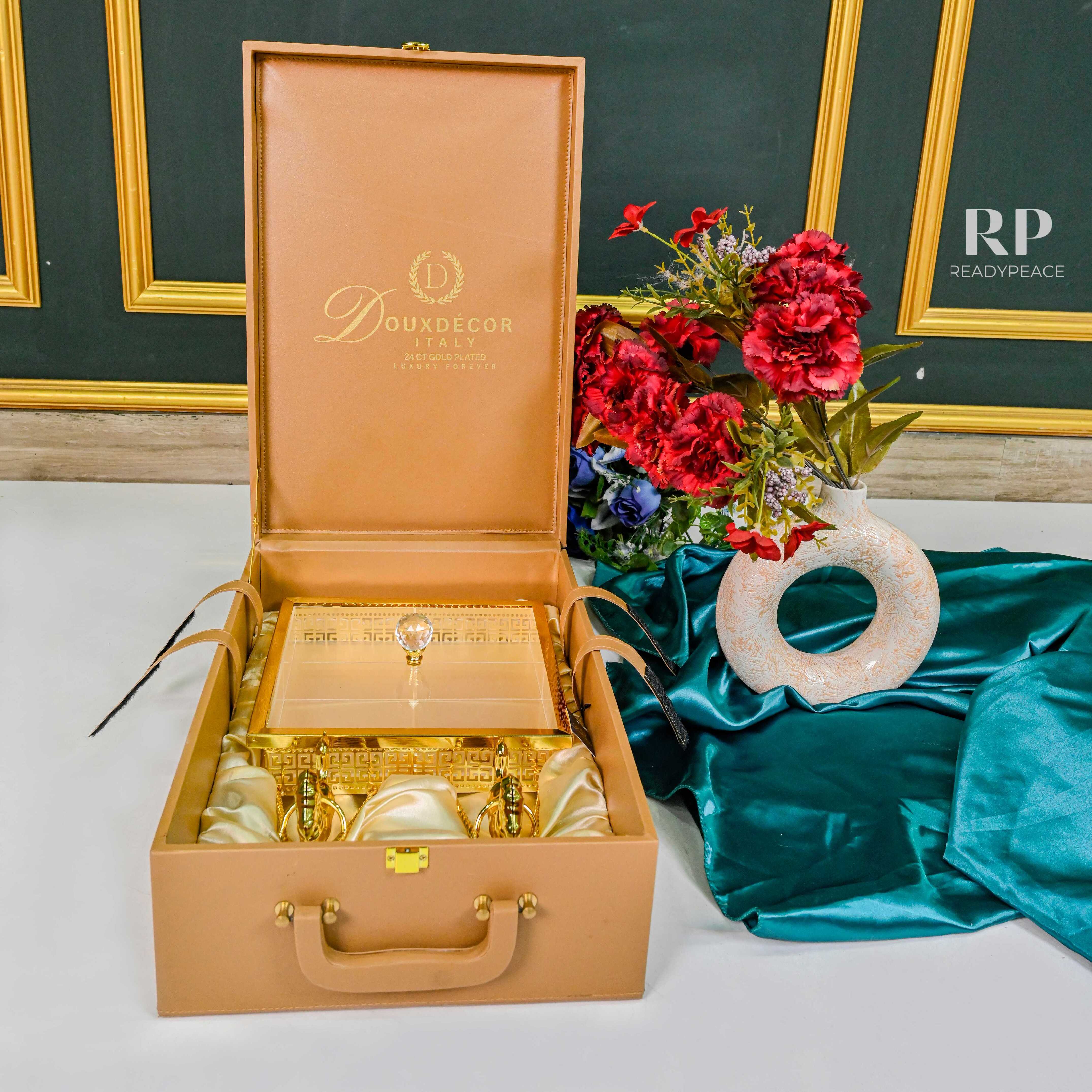 Imperio Versace Gold Plated 4-Section Serving Set with Running Horses & Lid