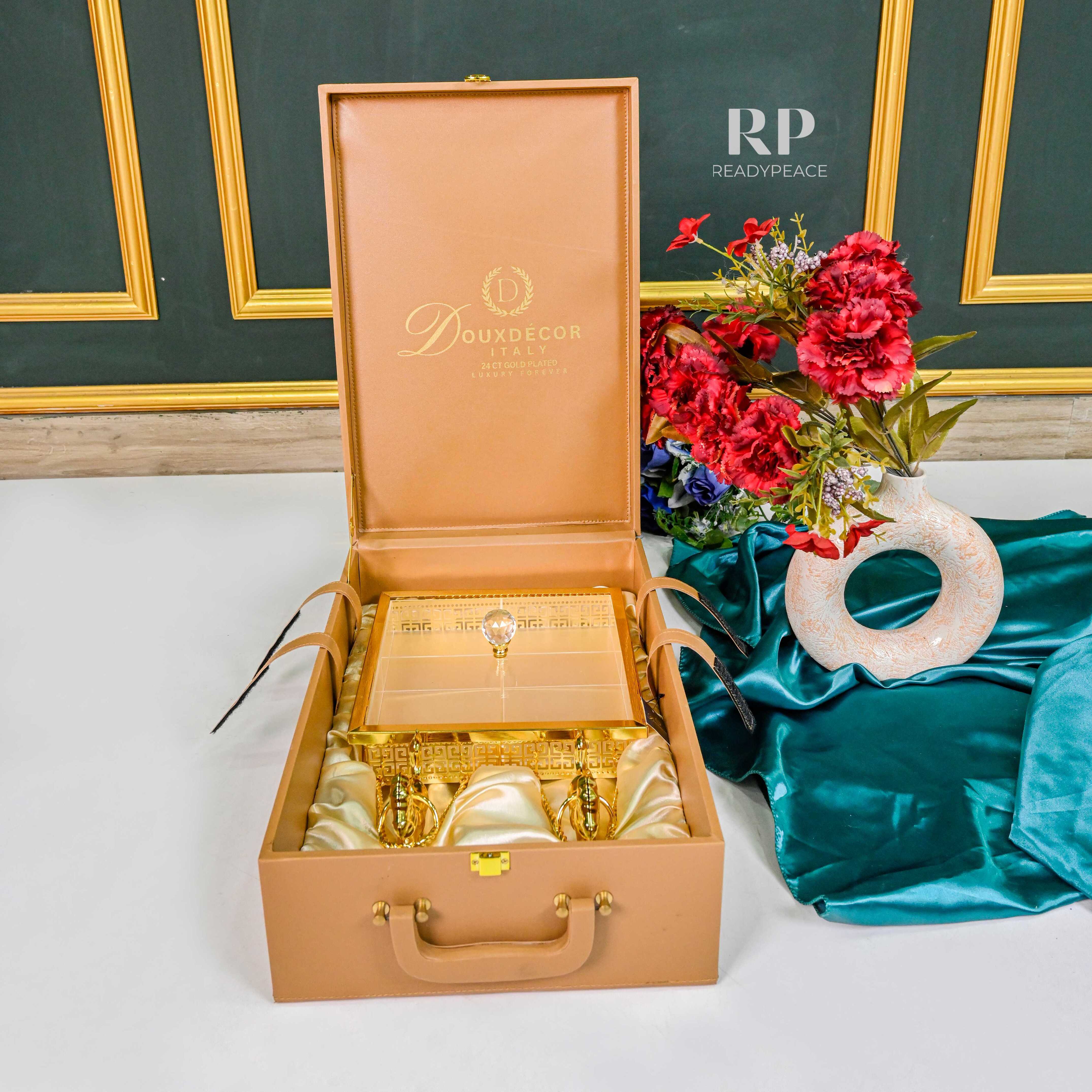 Imperio Versace Gold Plated 4-Section Serving Set with Running Horses & Lid